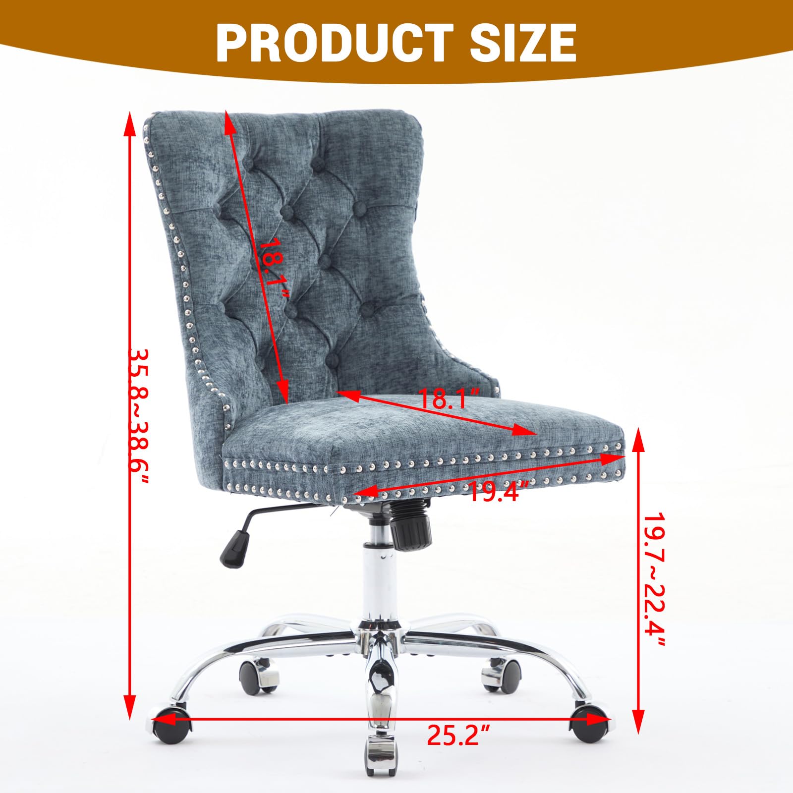 Velvet Tufted Office Chair – Adjustable Swivel Desk Chair with Gold Base & Soft Cushion