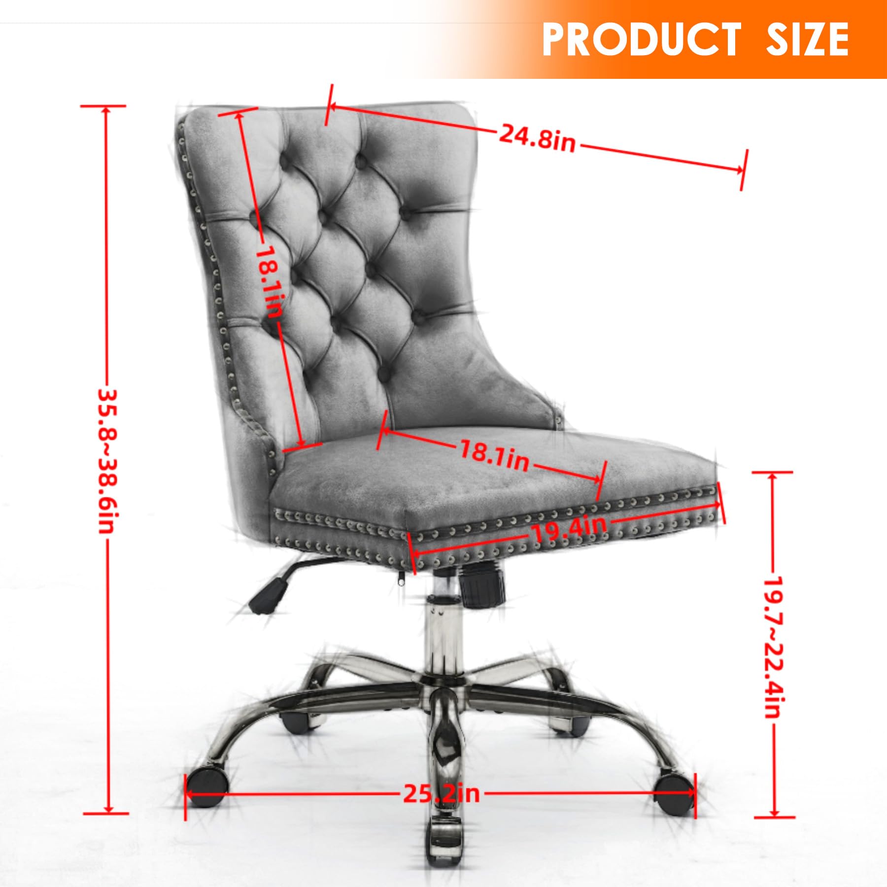 Velvet Tufted Office Chair – Adjustable Swivel Desk Chair with Gold Base & Soft Cushion