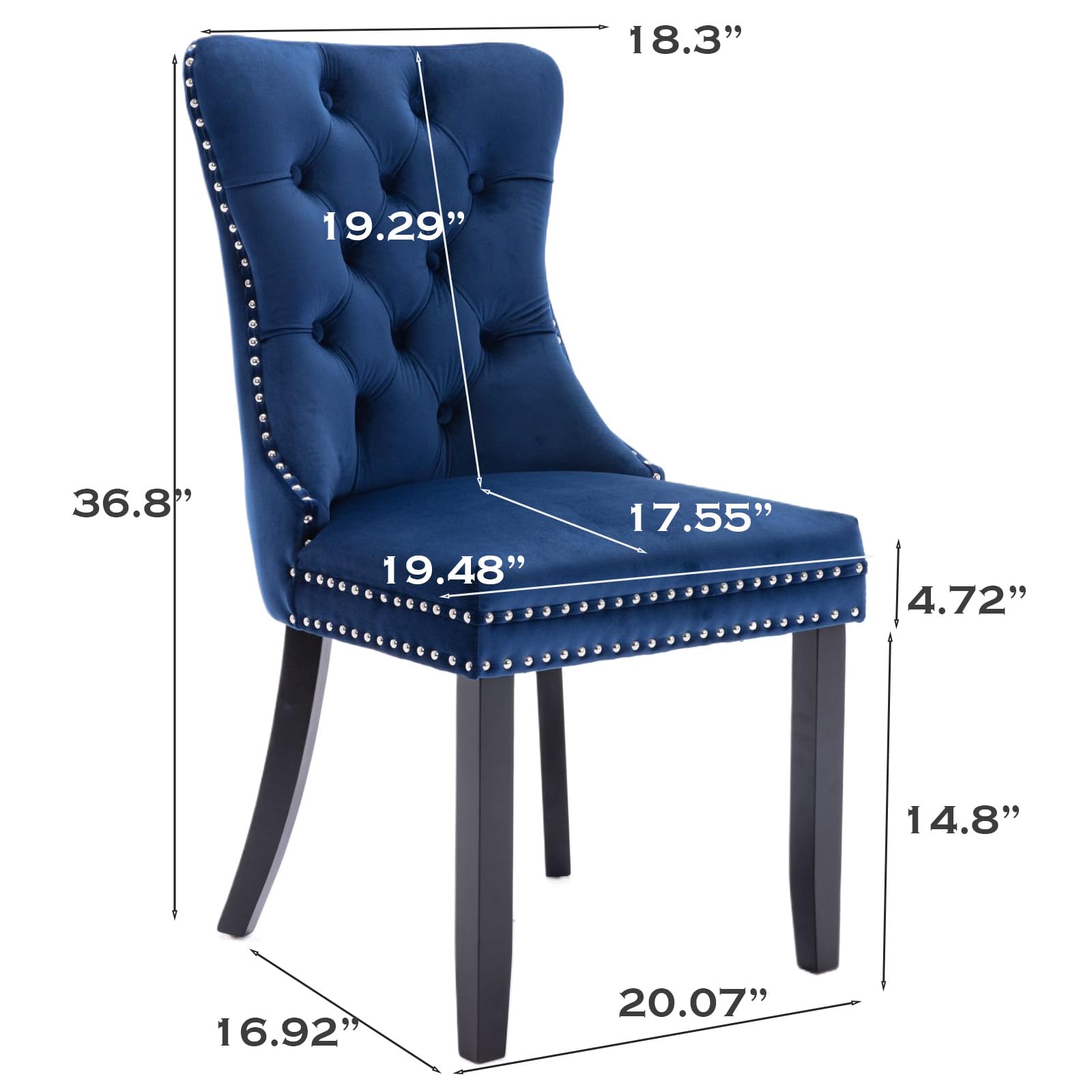 Modern Velvet Upholstered Dining Chairs Set of 2 with Nailhead Trim & Solid Wood Legs