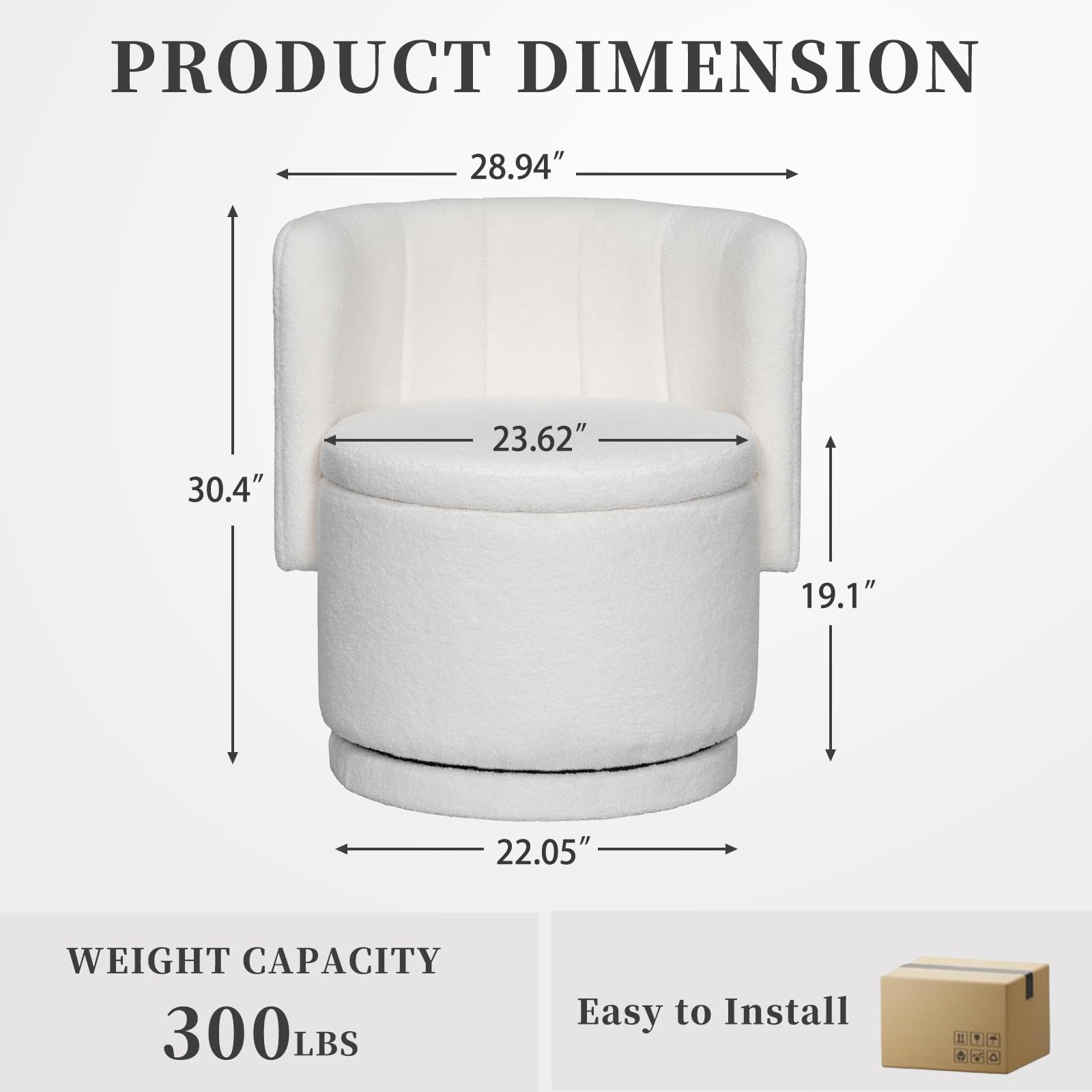 Modern 360° Swivel Accent Chair with Storage – Bouclé Barrel Chair for Living Room or Bedroom