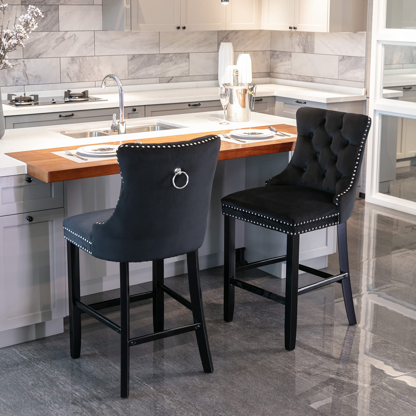 Velvet Bar Stools  | Deluxe Bar Stools Set of 2 | jiemaisi.com