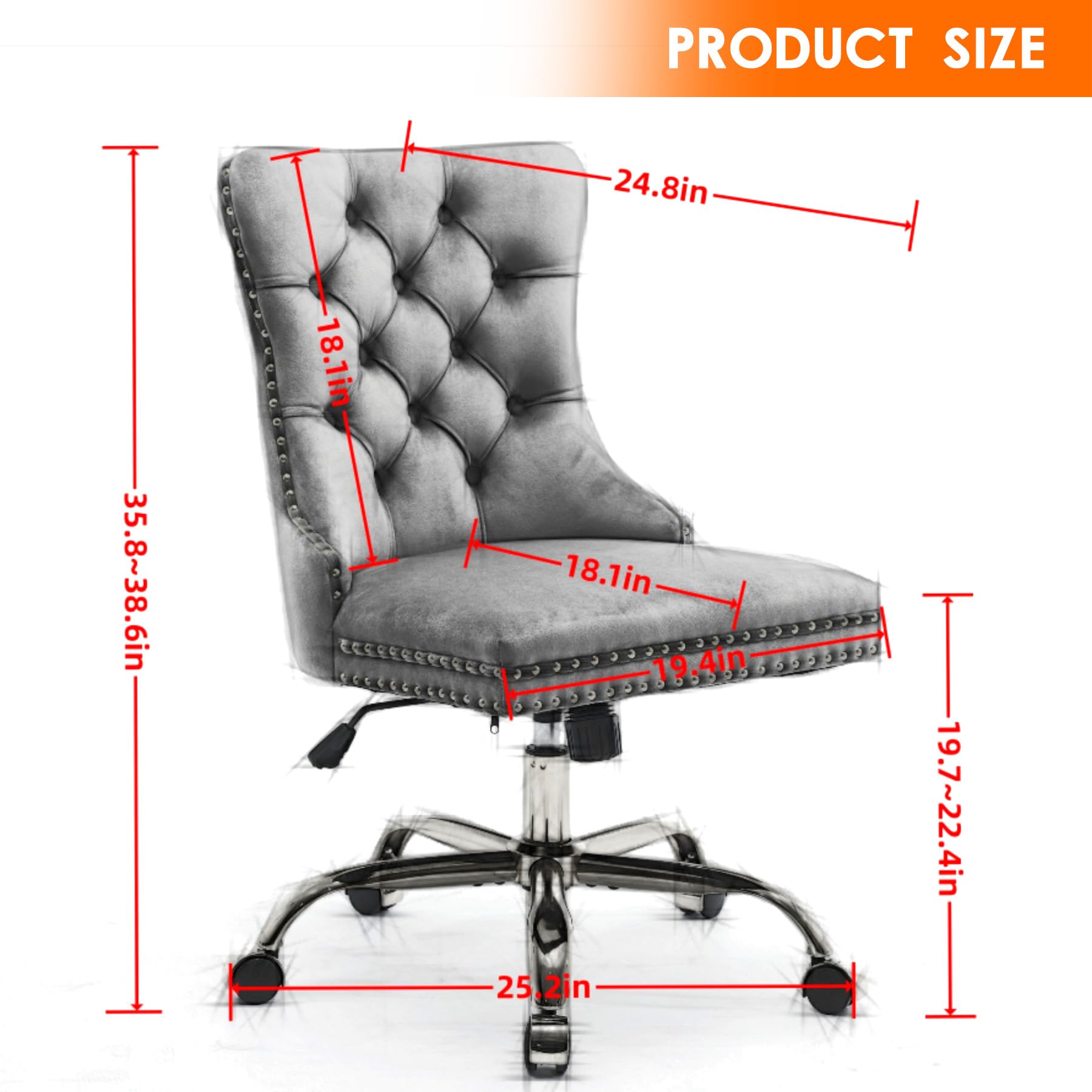 Velvet Tufted Office Chair – Adjustable Swivel Desk Chair with Gold Base & Soft Cushion