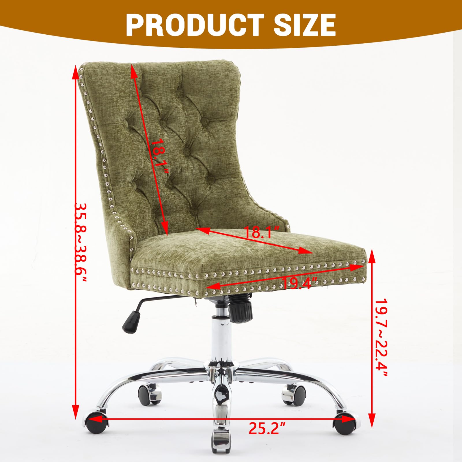 Velvet Tufted Office Chair – Adjustable Swivel Desk Chair with Gold Base & Soft Cushion