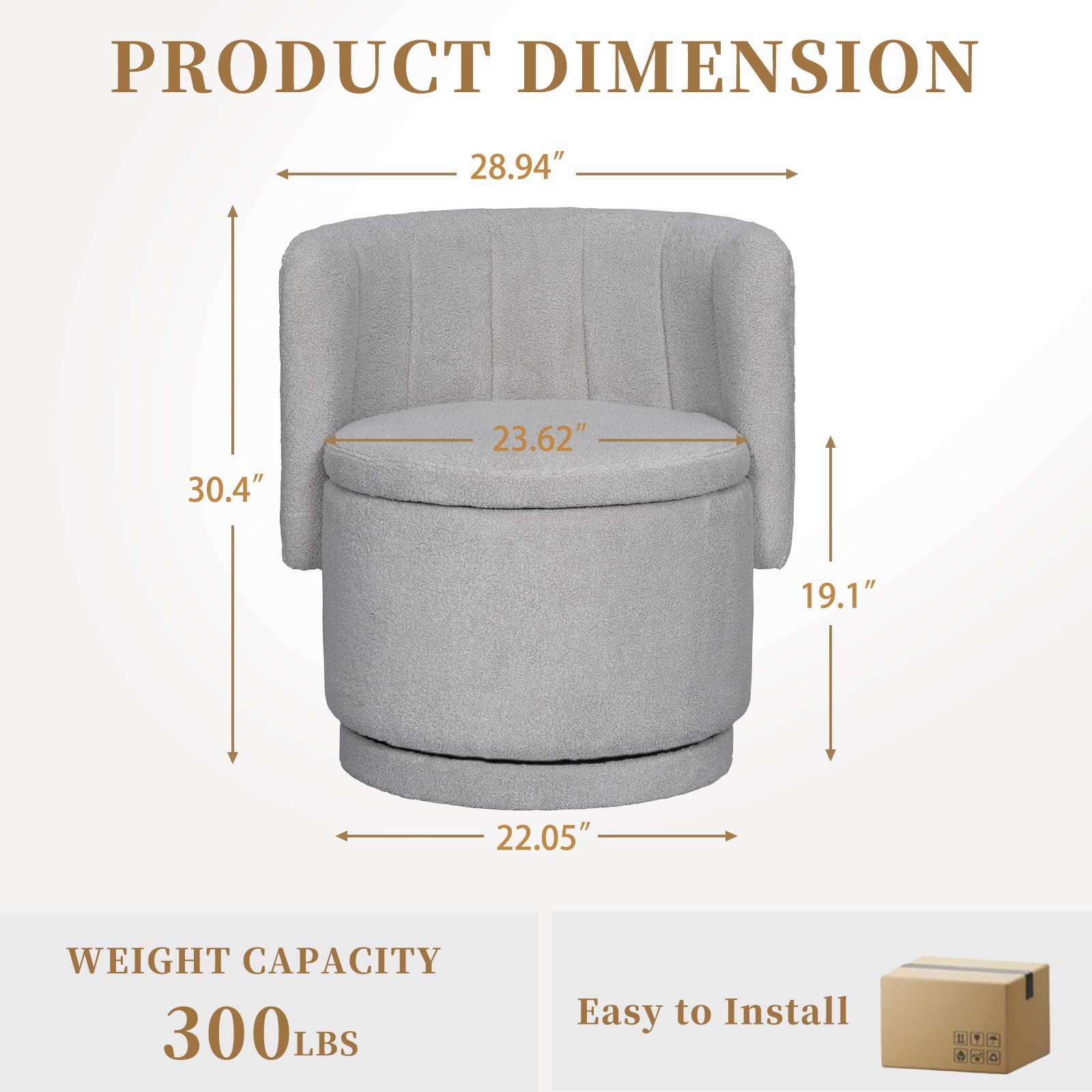 Modern 360° Swivel Accent Chair with Storage – Bouclé Barrel Chair for Living Room or Bedroom