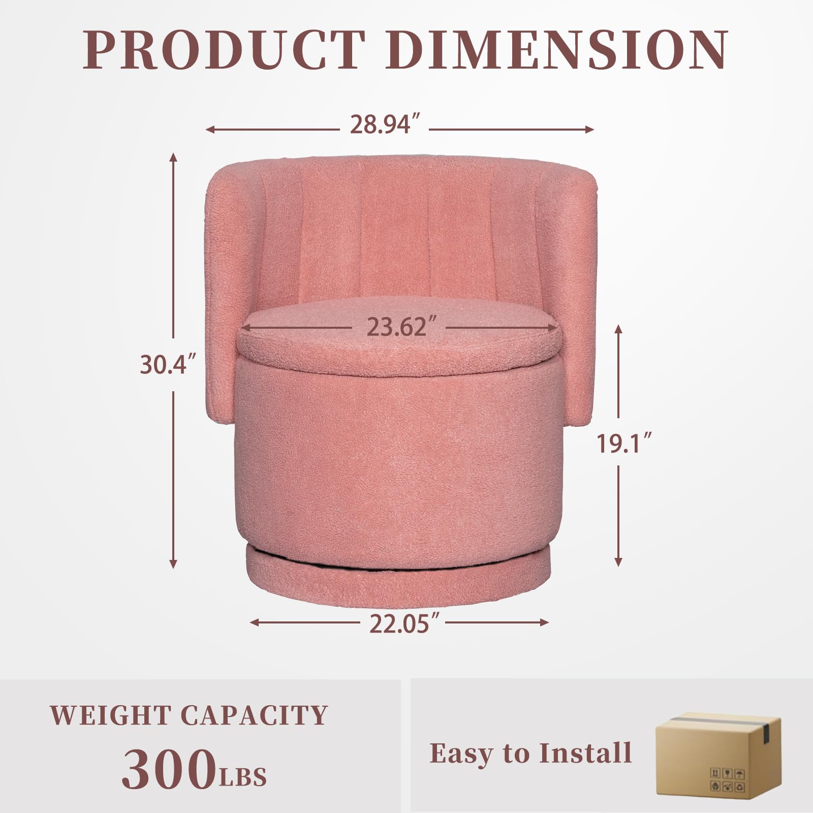 Modern 360° Swivel Accent Chair with Storage – Bouclé Barrel Chair for Living Room or Bedroom