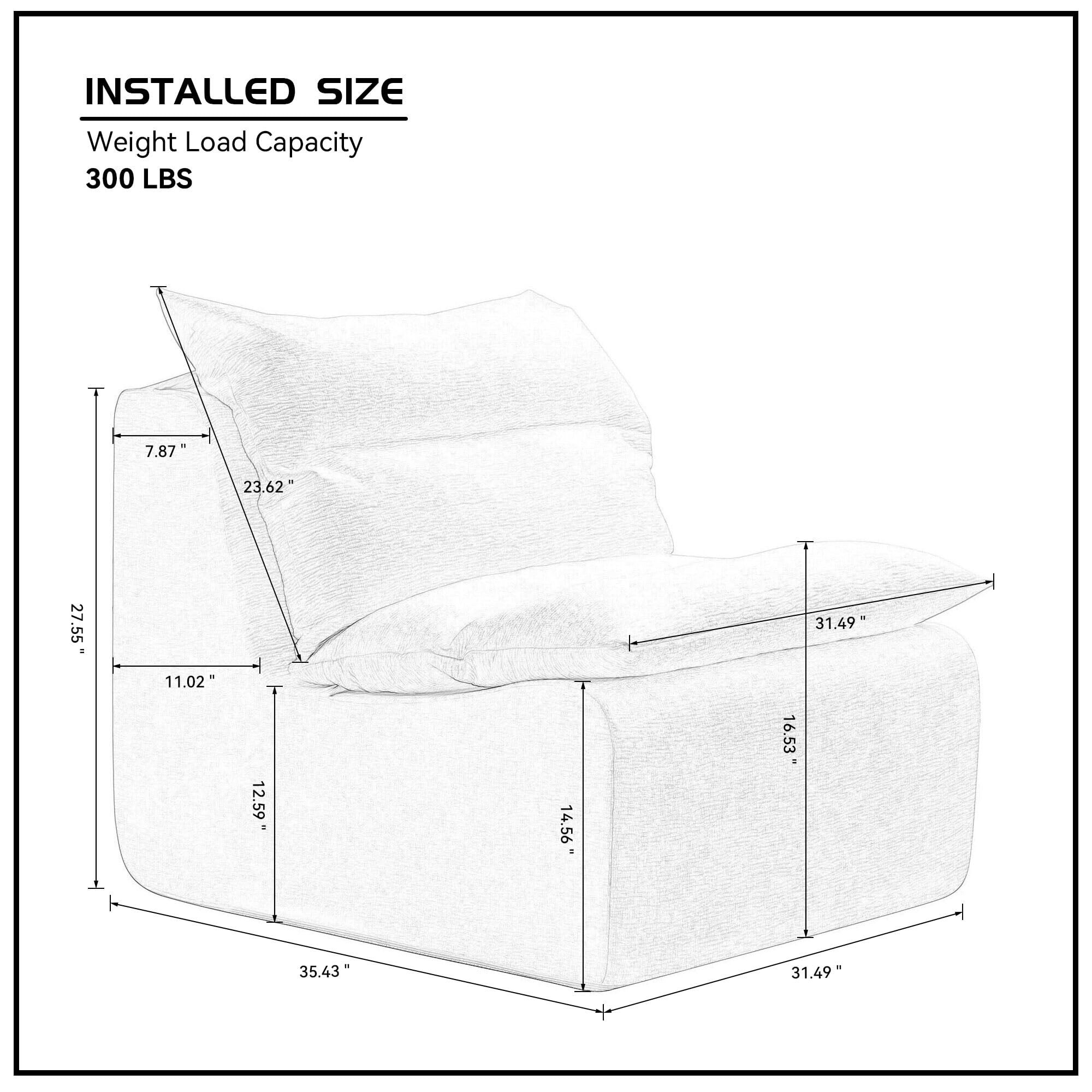 Modern Armless Lounge Chair – Comfy Single Sofa with Backrest for Living Room or Bedroom