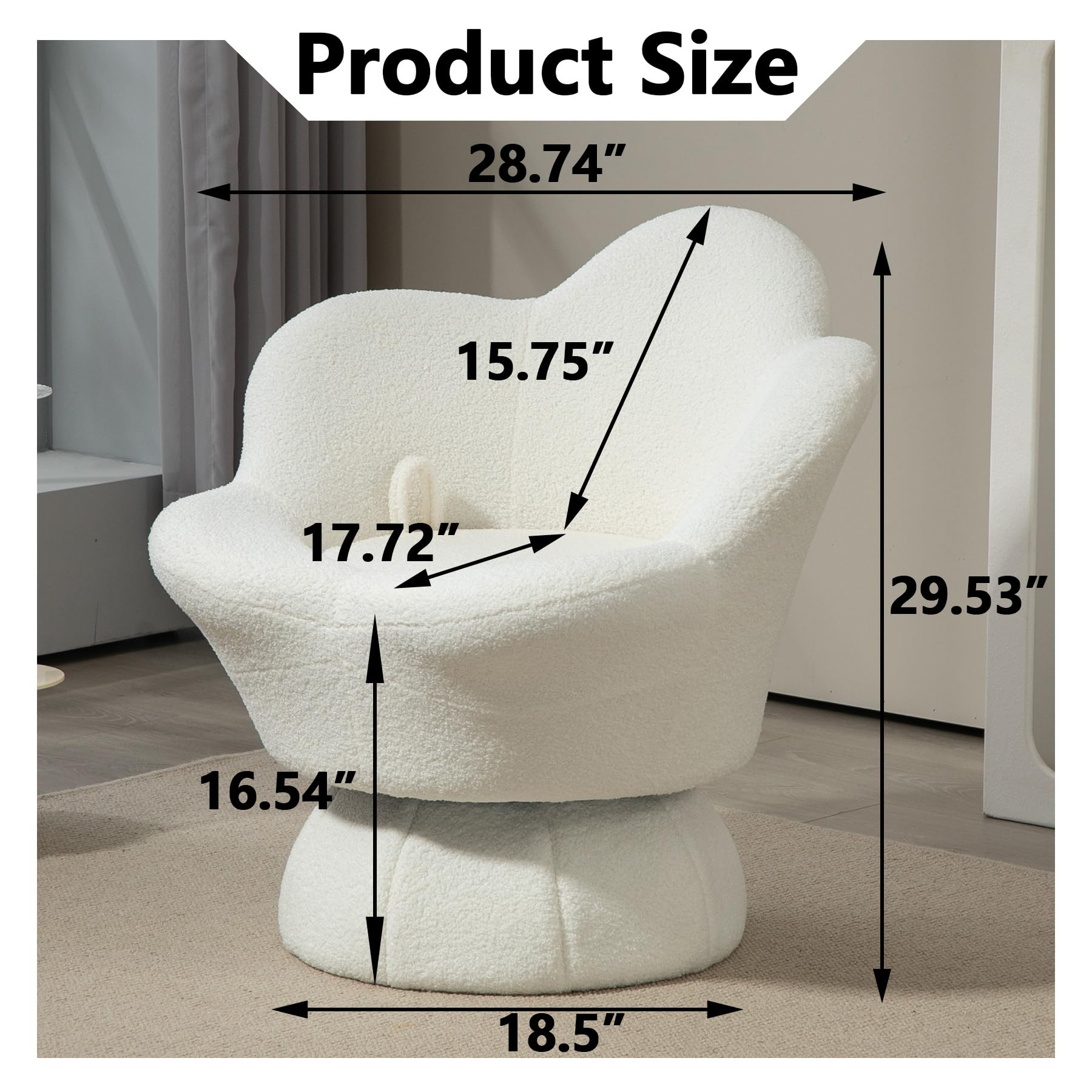 Bouclé Flower Swivel Vanity Chair – 360° Petal Accent Chair for Bedroom or Living Room