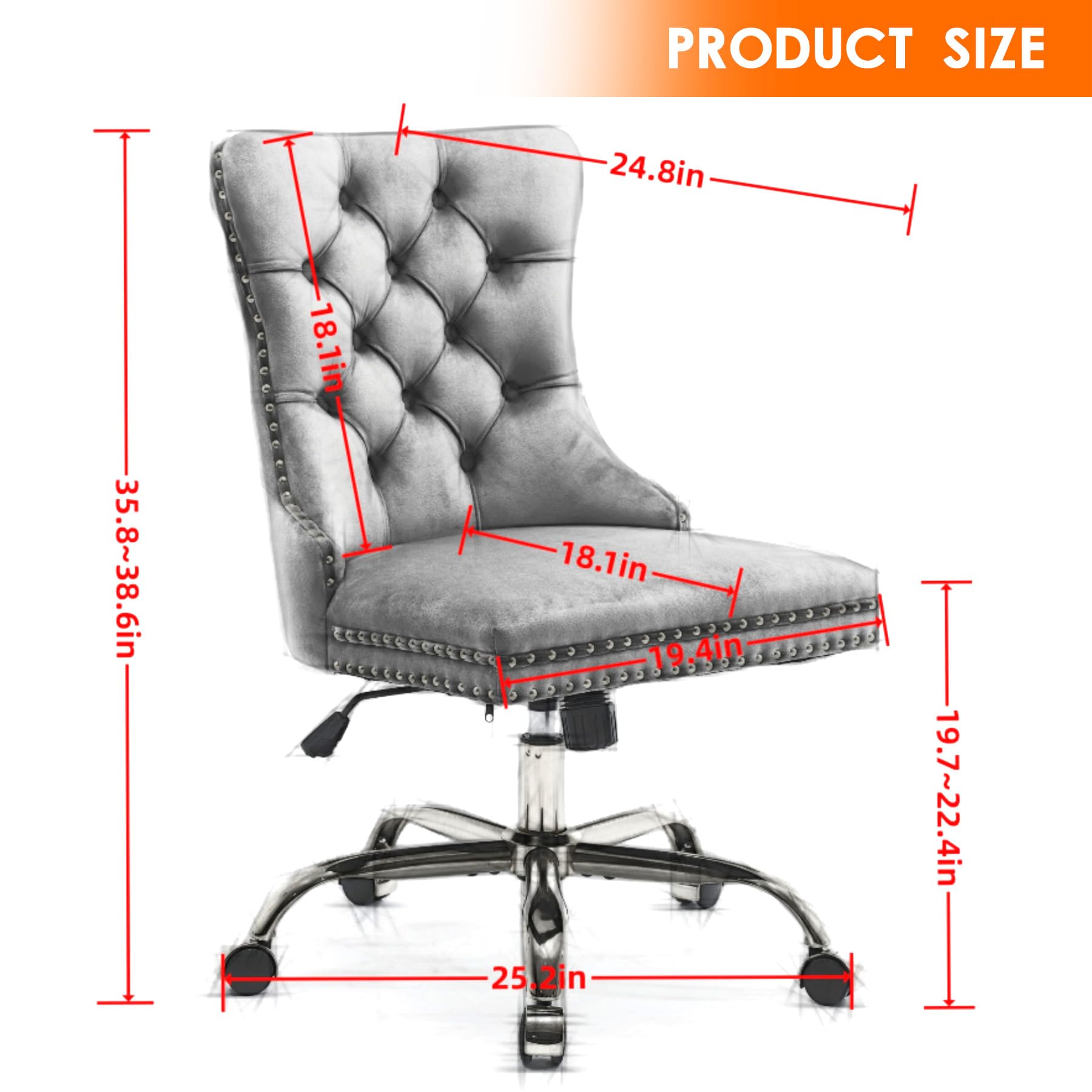 Velvet Tufted Office Chair – Adjustable Swivel Desk Chair with Gold Base & Soft Cushion