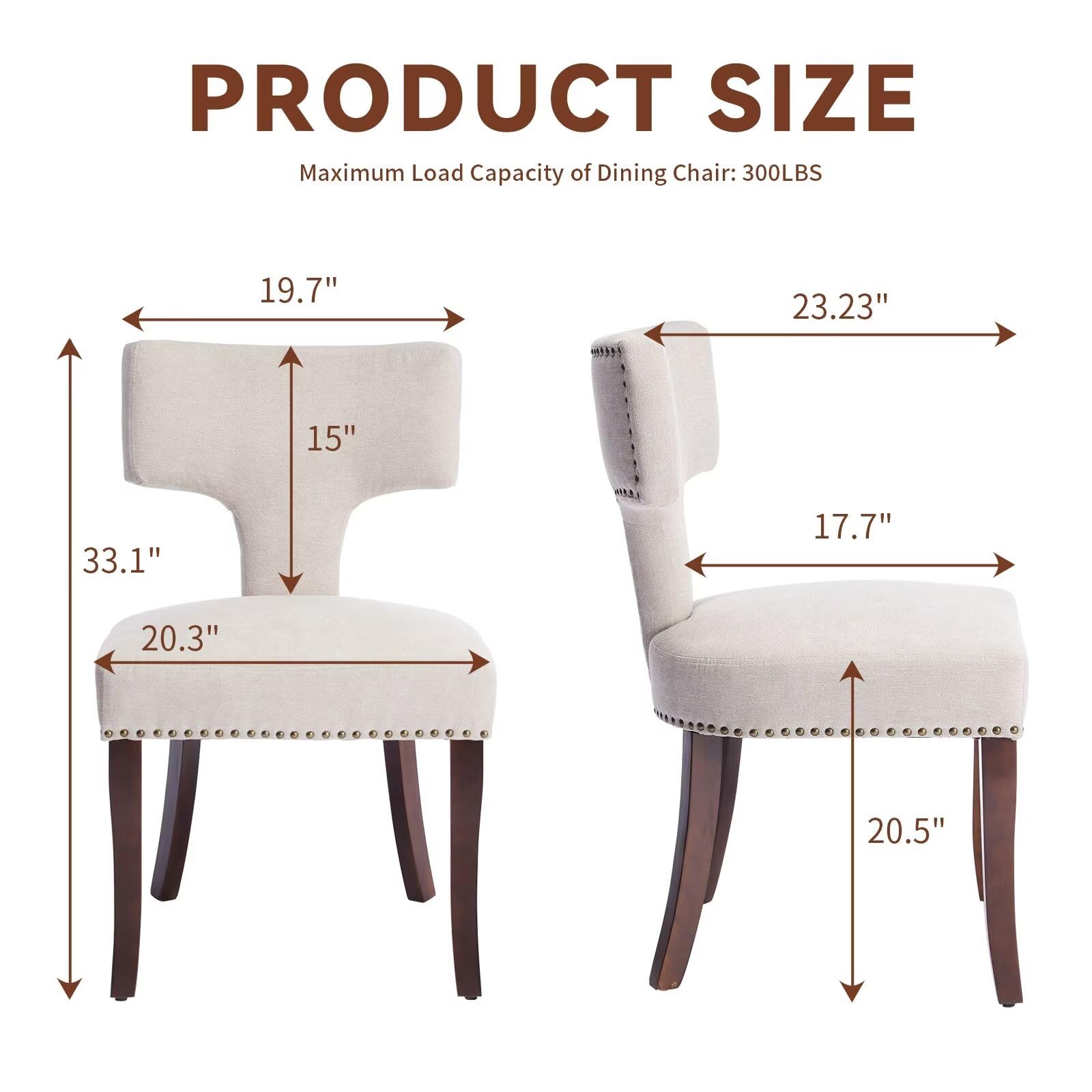 Mid Century Modern Upholstered Dining Chairs Set of 2 for Kitchen or Dining Room