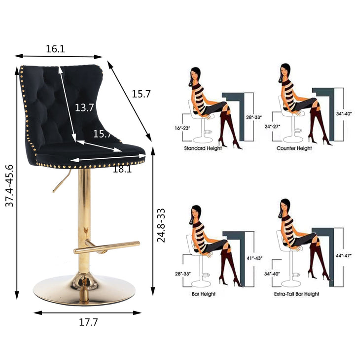 Modern velvet bar stool set of 2 - jiemaisi