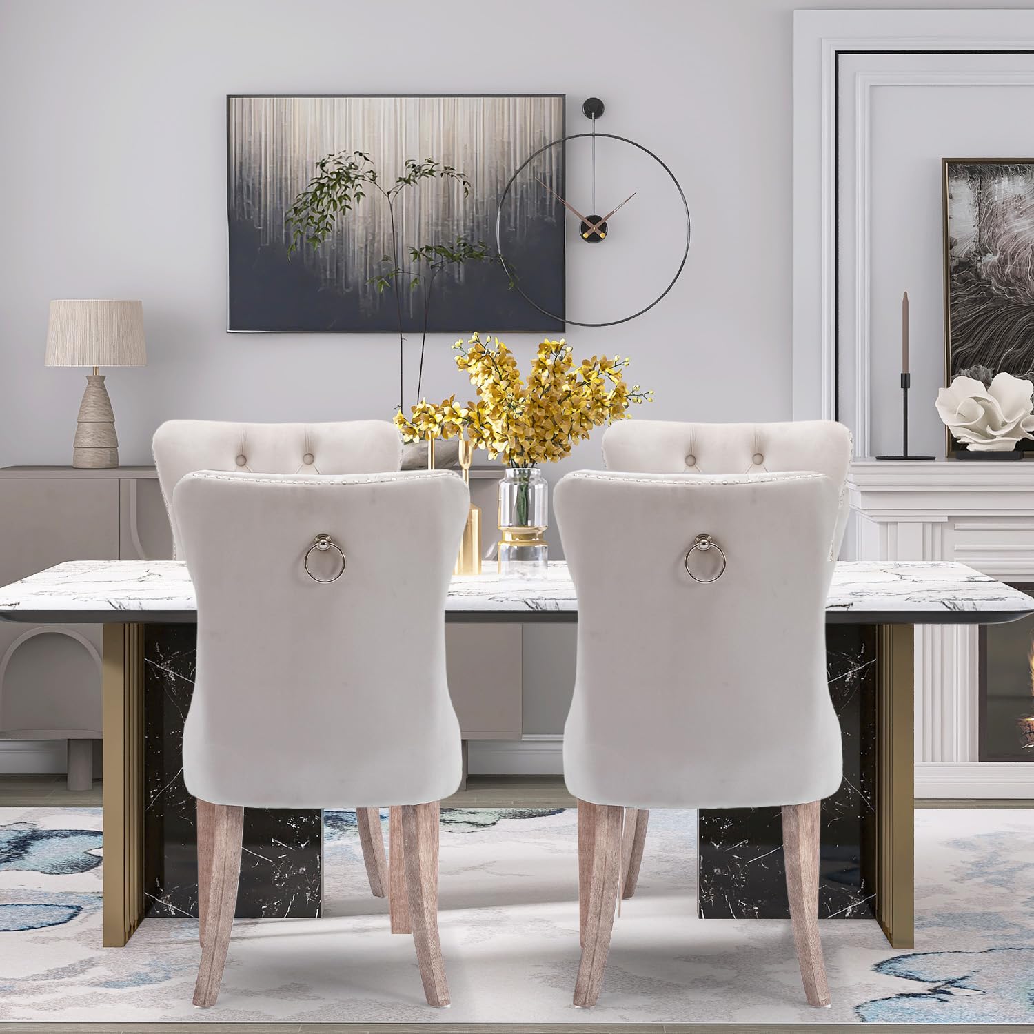 Modern Velvet Upholstered Dining Chairs Set of 2 with Nailhead Trim & Solid Wood Legs