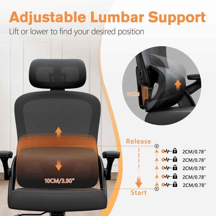 Mesh ergonomic office chair with 3D armrests, upper and lower lumbar support - jiemaisi