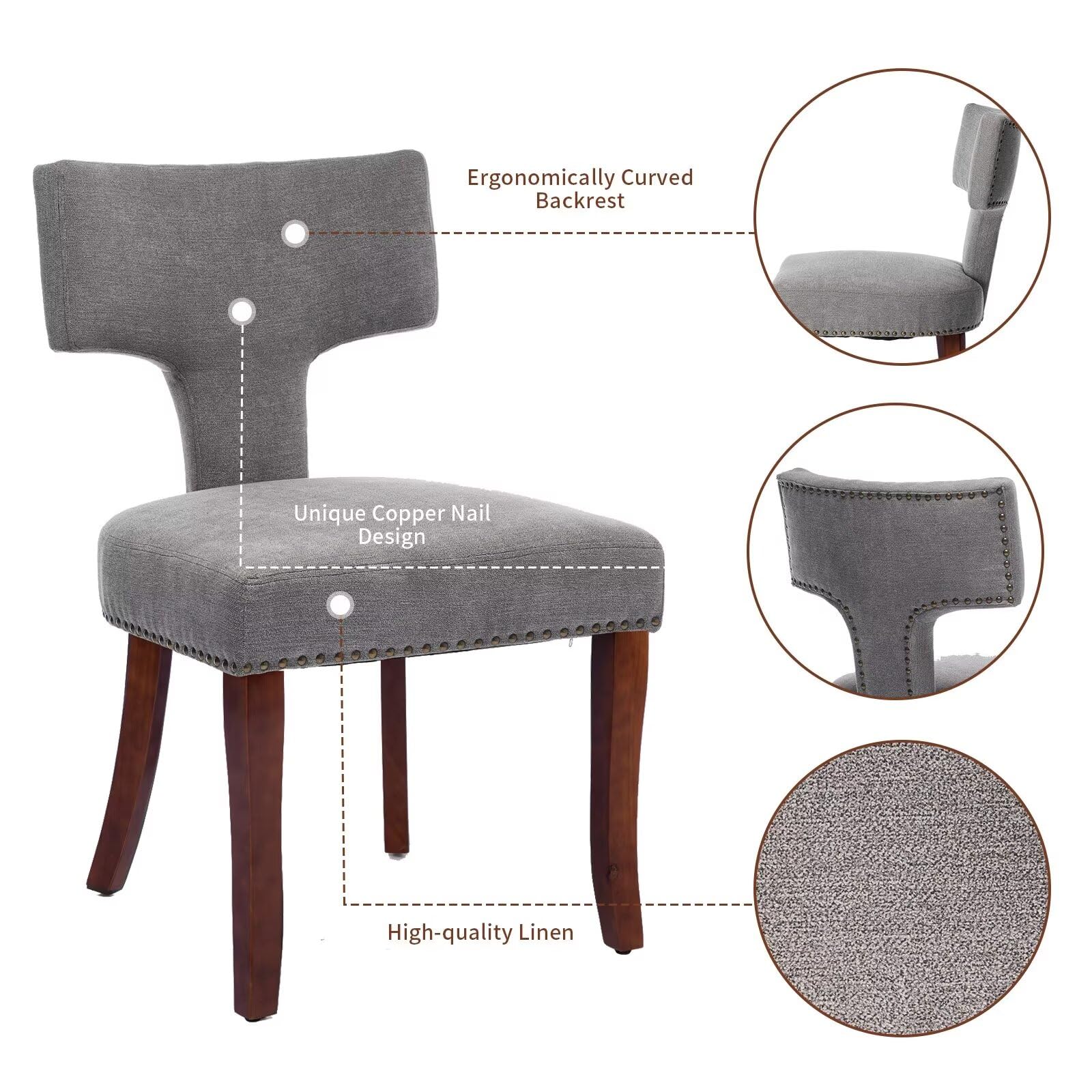 Mid Century Modern Upholstered Dining Chairs Set of 2 for Kitchen or Dining Room