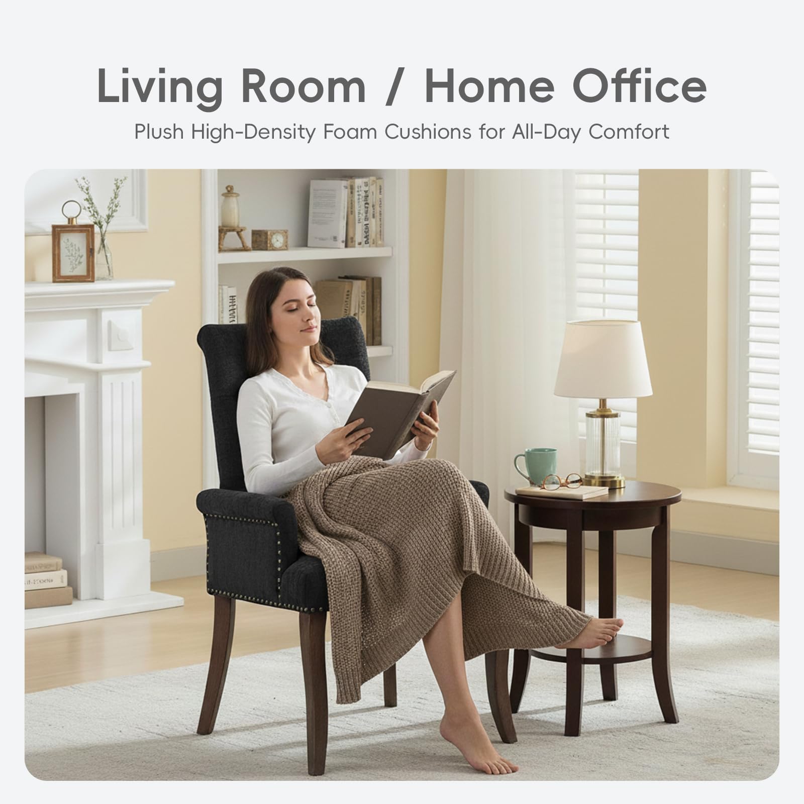 Upholstered Chenille Tufted Dining Chair with Arms – Solid Wood Frame Accent Chair for Dining Room, Kitchen & Living Room