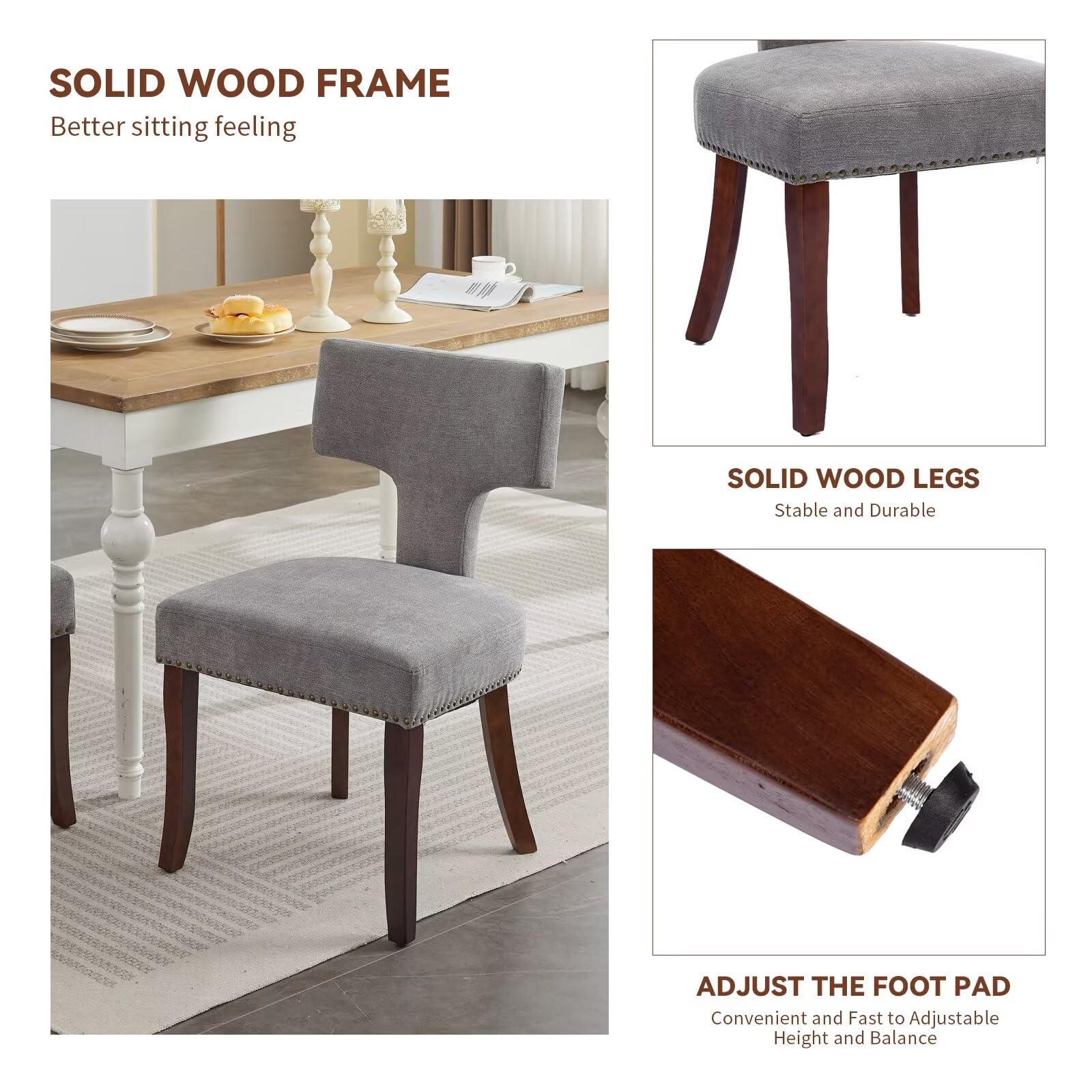 Mid Century Modern Upholstered Dining Chairs Set of 2 for Kitchen or Dining Room