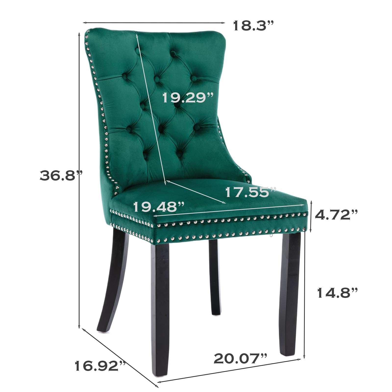 Modern Velvet Upholstered Dining Chairs Set of 2 with Nailhead Trim & Solid Wood Legs