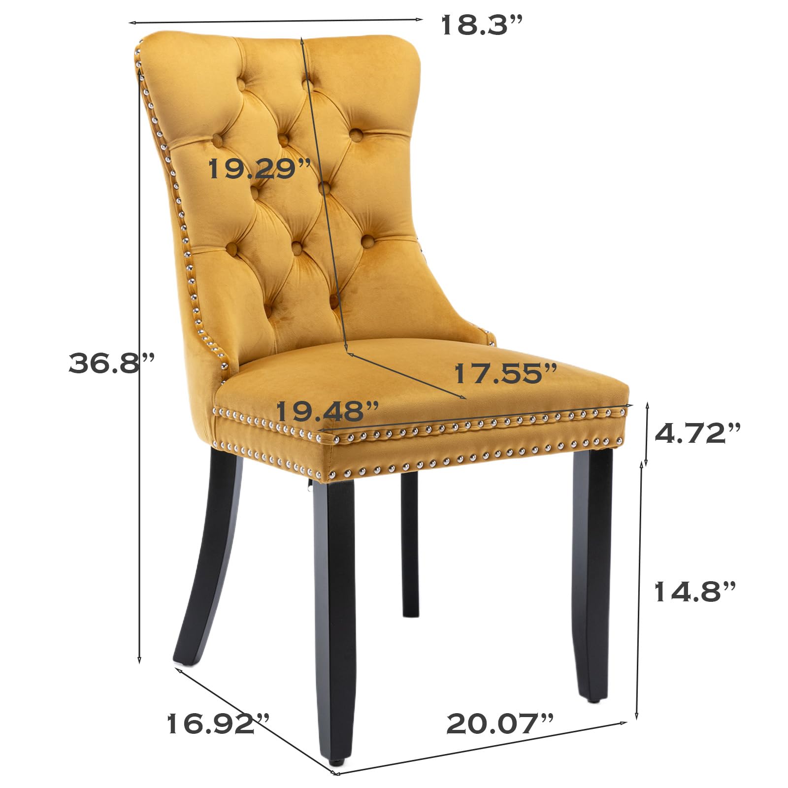 Modern Velvet Upholstered Dining Chairs Set of 2 with Nailhead Trim & Solid Wood Legs