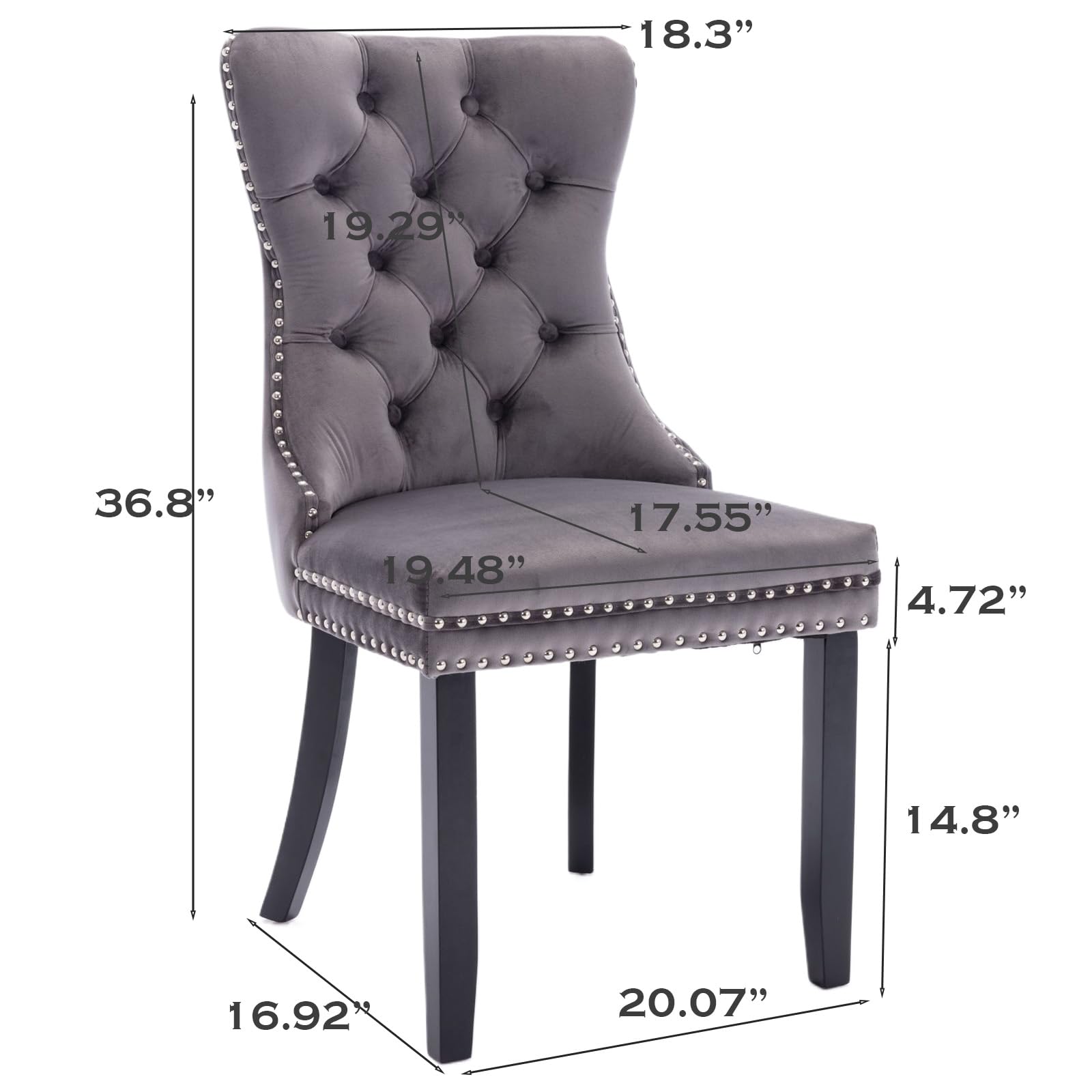 Modern Velvet Upholstered Dining Chairs Set of 2 with Nailhead Trim & Solid Wood Legs