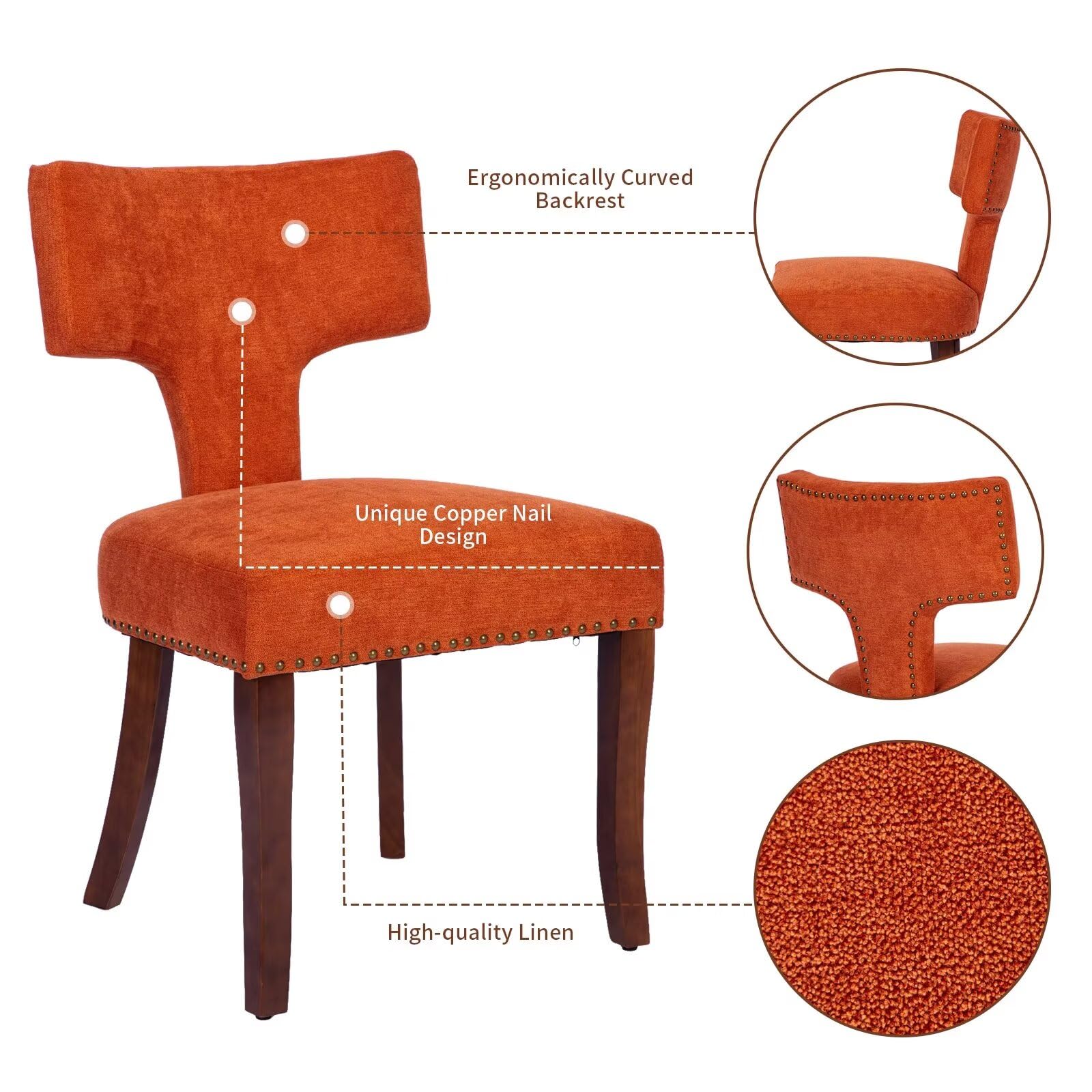 Mid Century Modern Upholstered Dining Chairs Set of 2 for Kitchen or Dining Room