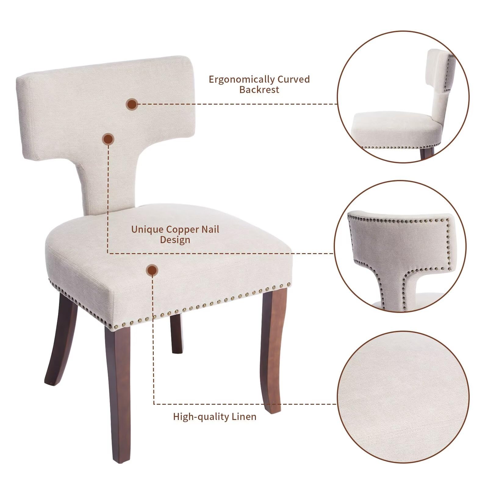 Mid Century Modern Upholstered Dining Chairs Set of 2 for Kitchen or Dining Room