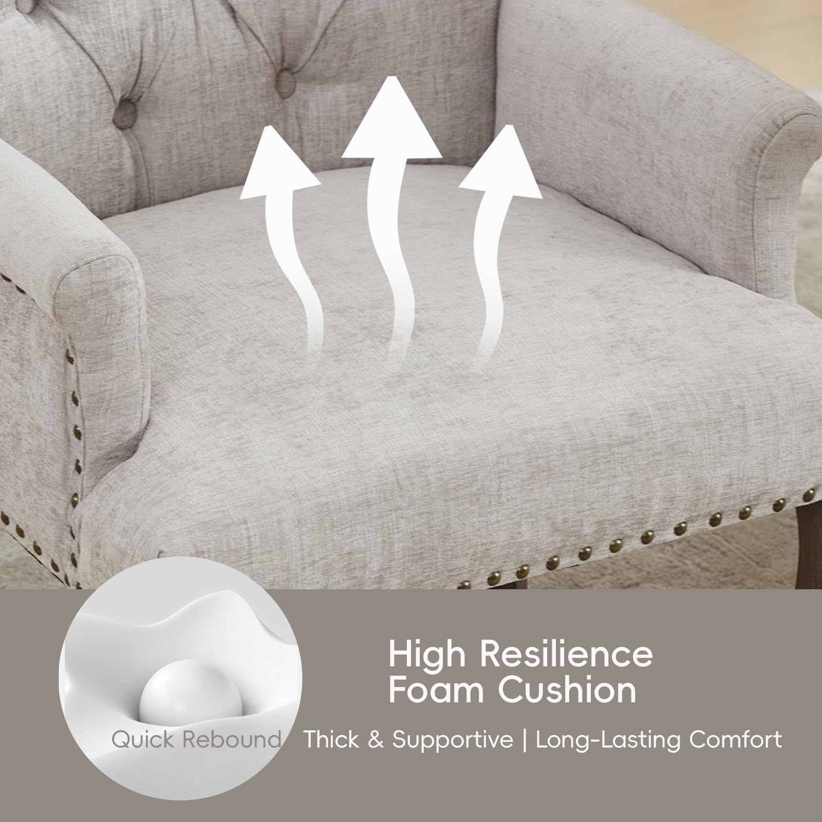 Upholstered Chenille Tufted Dining Chair with Arms – Solid Wood Frame Accent Chair for Dining Room, Kitchen & Living Room