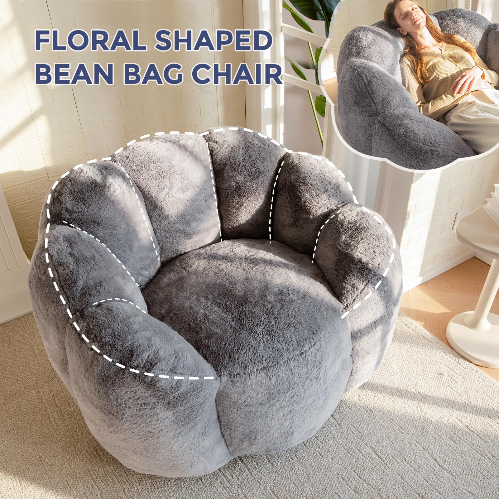 Lotus Bean Bag Sofa for Adults – Ultra Soft, No Installation, Easy to Move & Perfect for Any Room