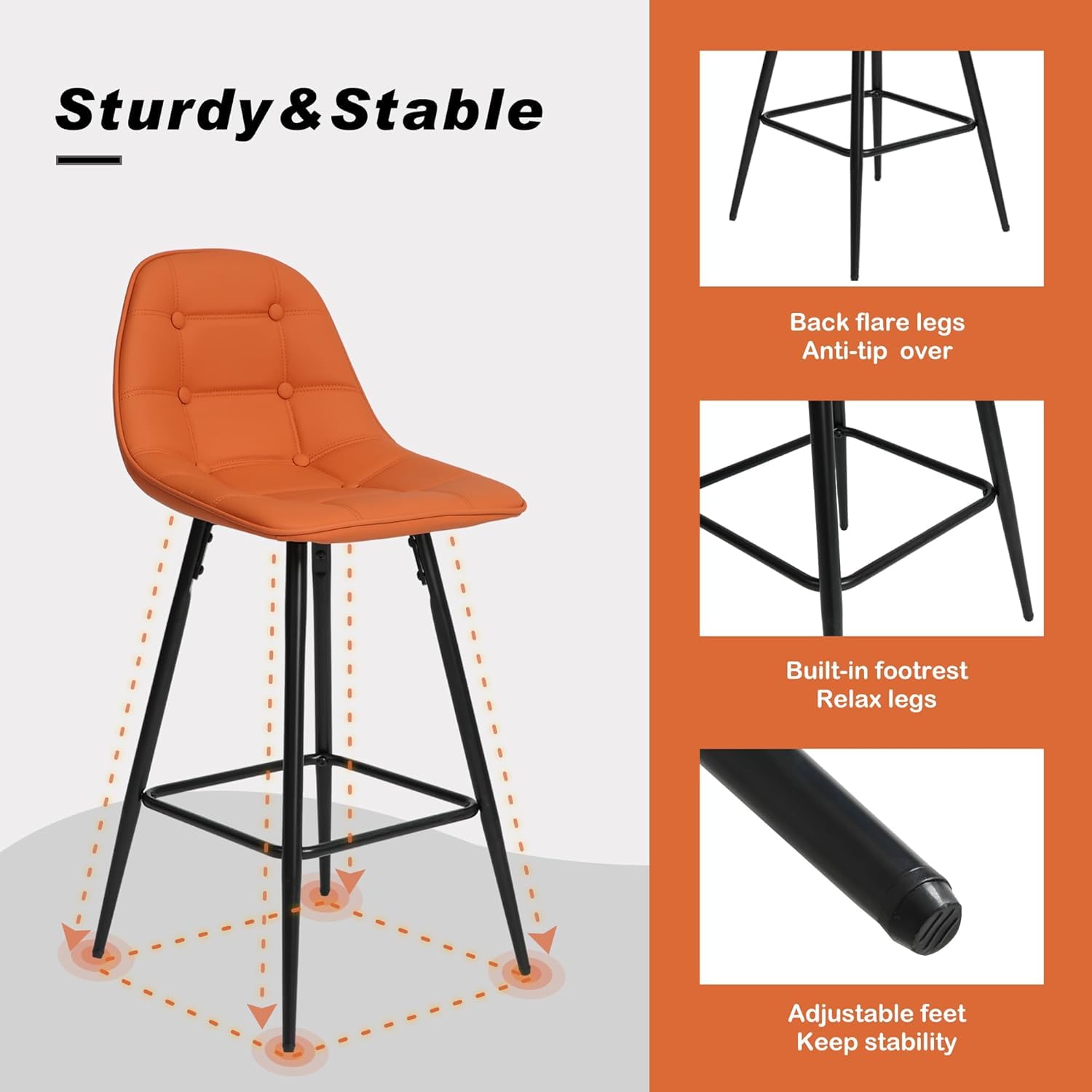 Classic PU Leather Bar Stools Set of 2