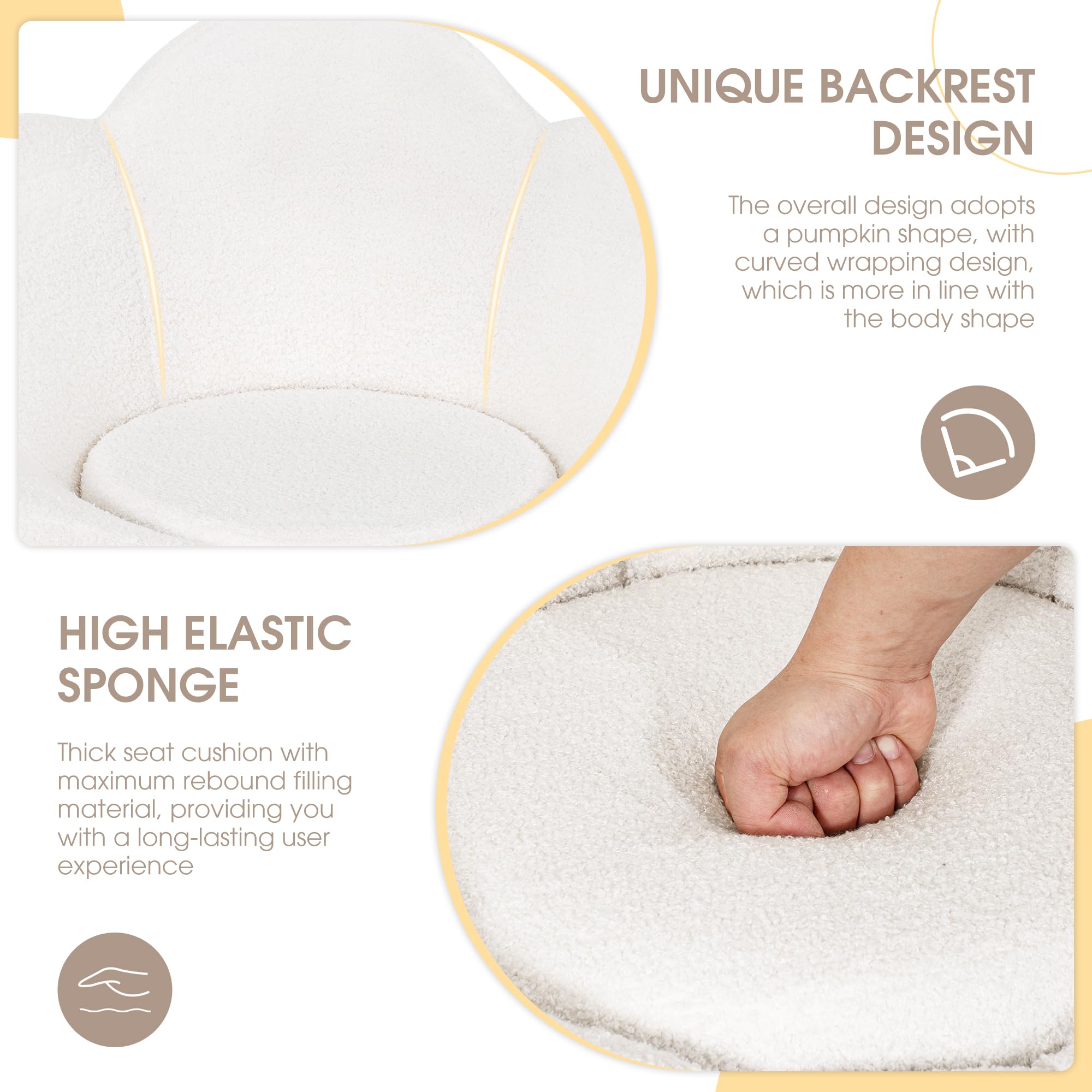 Bouclé Flower Swivel Vanity Chair – 360° Petal Accent Chair for Bedroom or Living Room