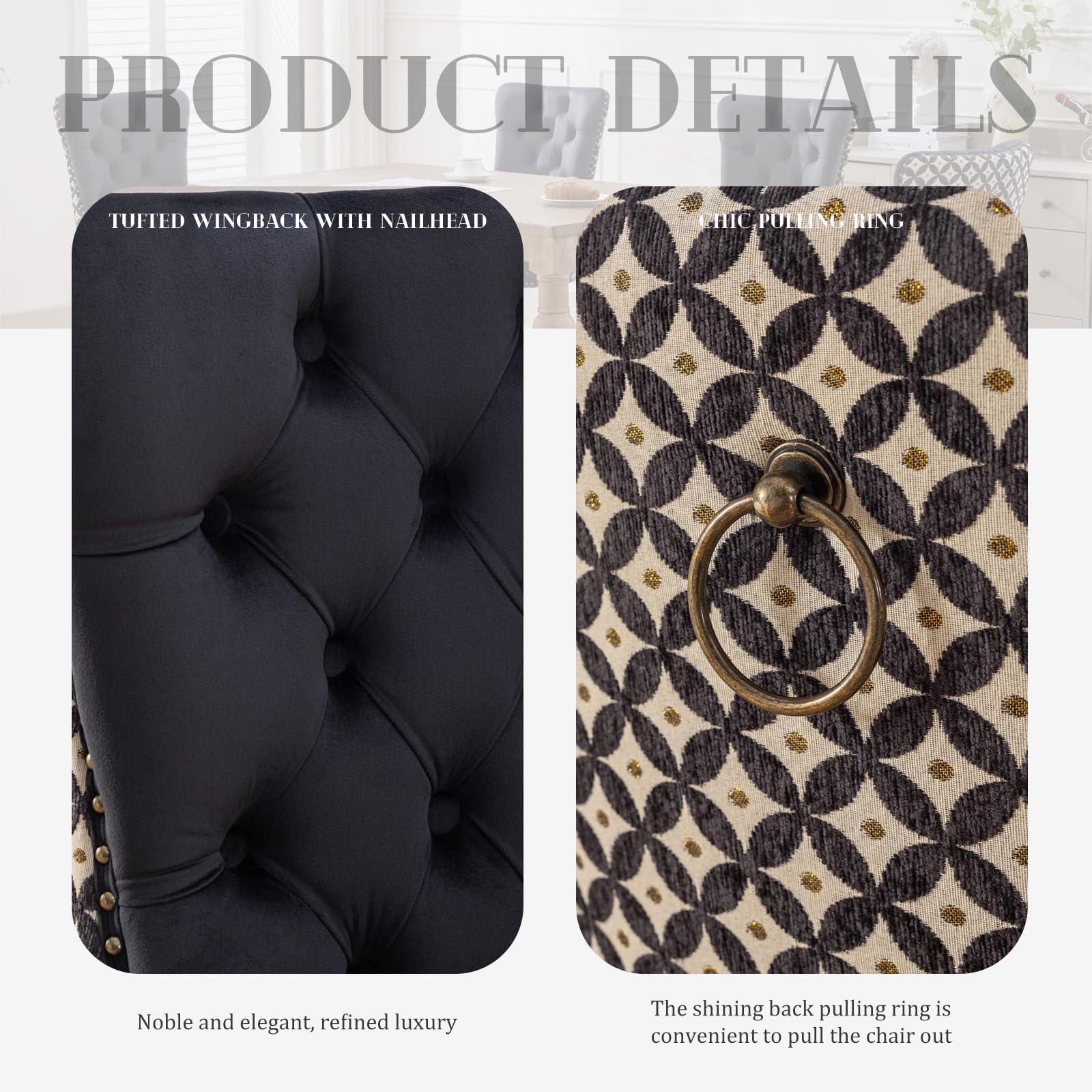 Modern Velvet Upholstered Dining Chairs Set of 2 with Nailhead Trim & Solid Wood Legs