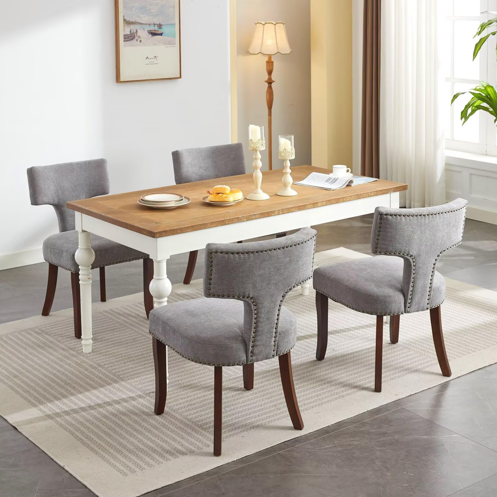 Mid Century Modern Upholstered Dining Chairs Set of 2 for Kitchen or Dining Room