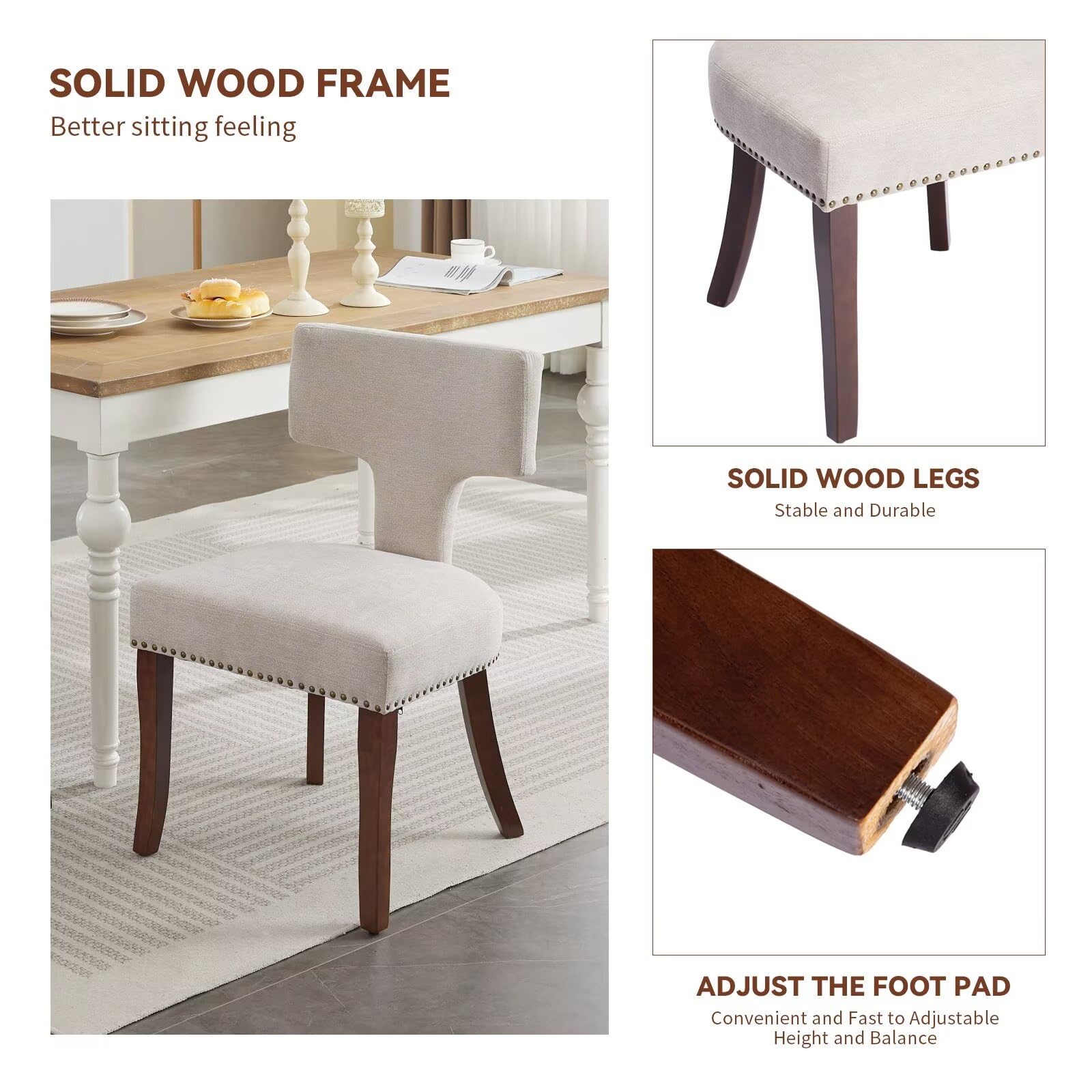 Mid Century Modern Upholstered Dining Chairs Set of 2 for Kitchen or Dining Room