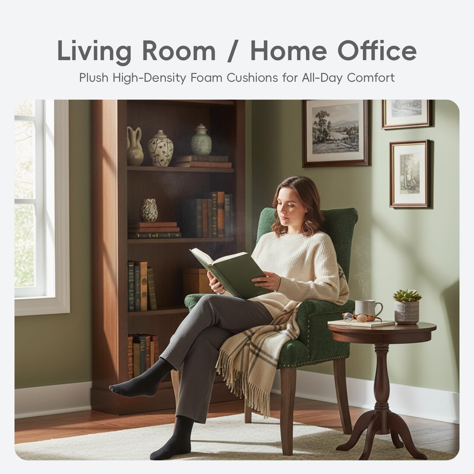 Upholstered Chenille Tufted Dining Chair with Arms – Solid Wood Frame Accent Chair for Dining Room, Kitchen & Living Room