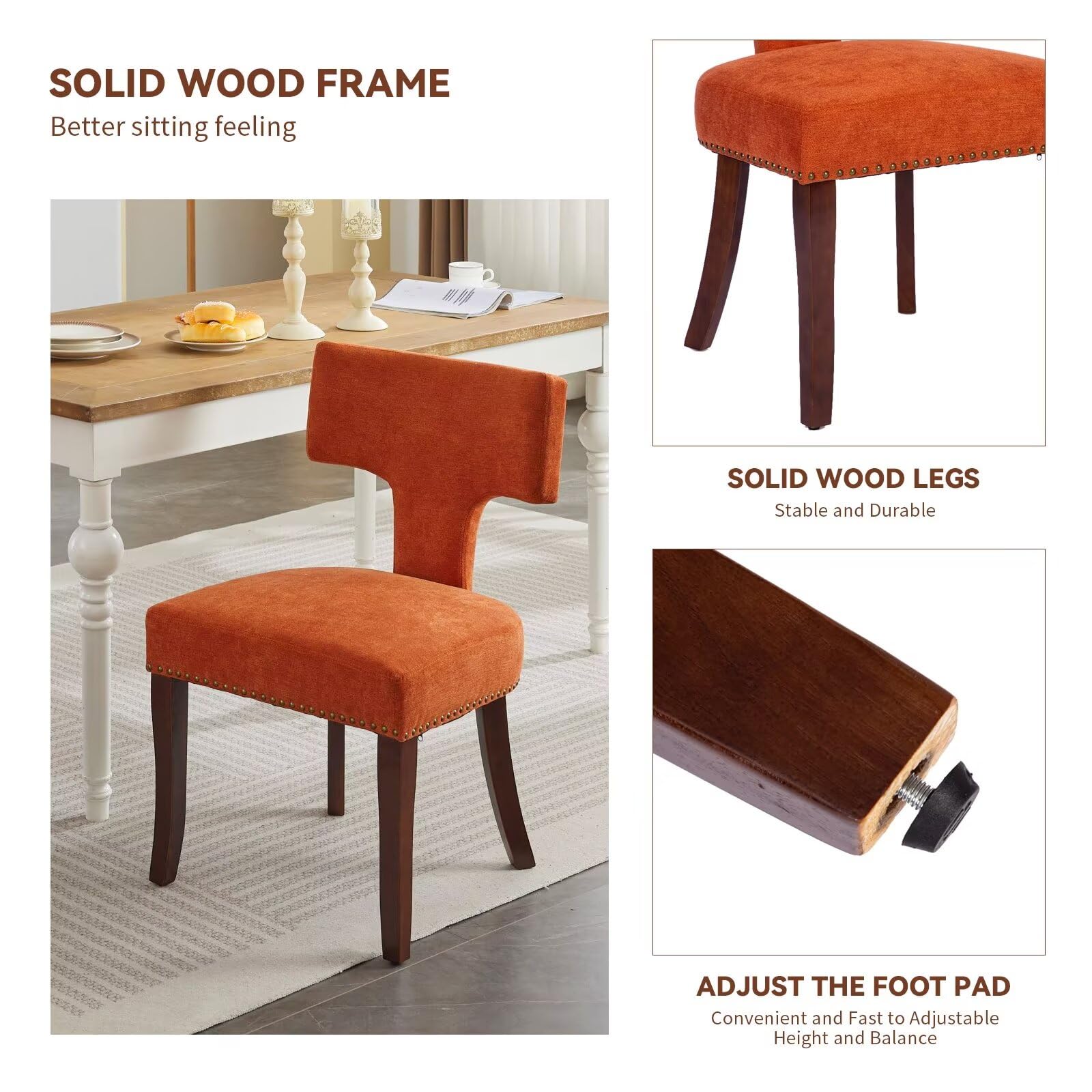 Mid Century Modern Upholstered Dining Chairs Set of 2 for Kitchen or Dining Room