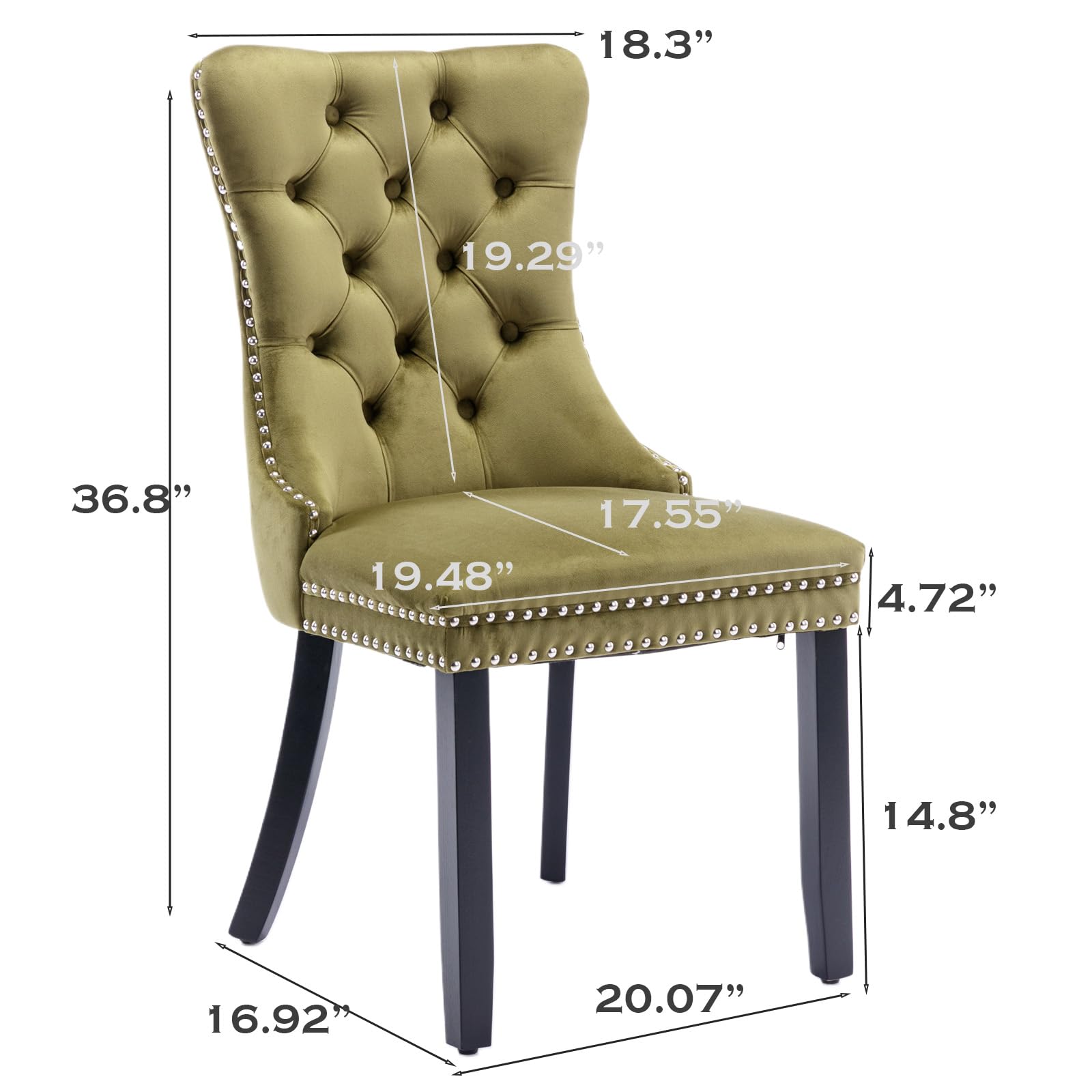 Modern Velvet Upholstered Dining Chairs Set of 2 with Nailhead Trim & Solid Wood Legs