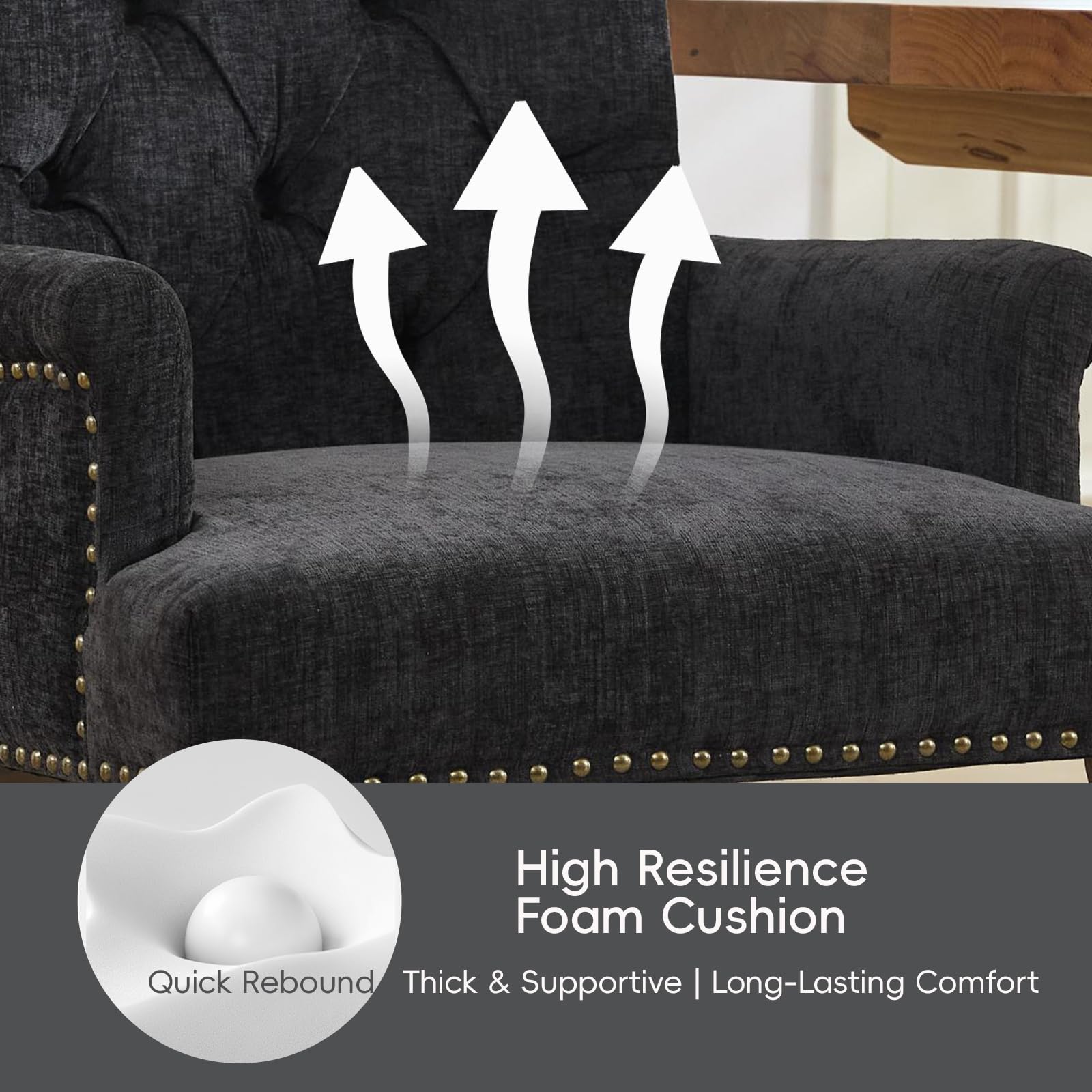 Upholstered Chenille Tufted Dining Chair with Arms – Solid Wood Frame Accent Chair for Dining Room, Kitchen & Living Room