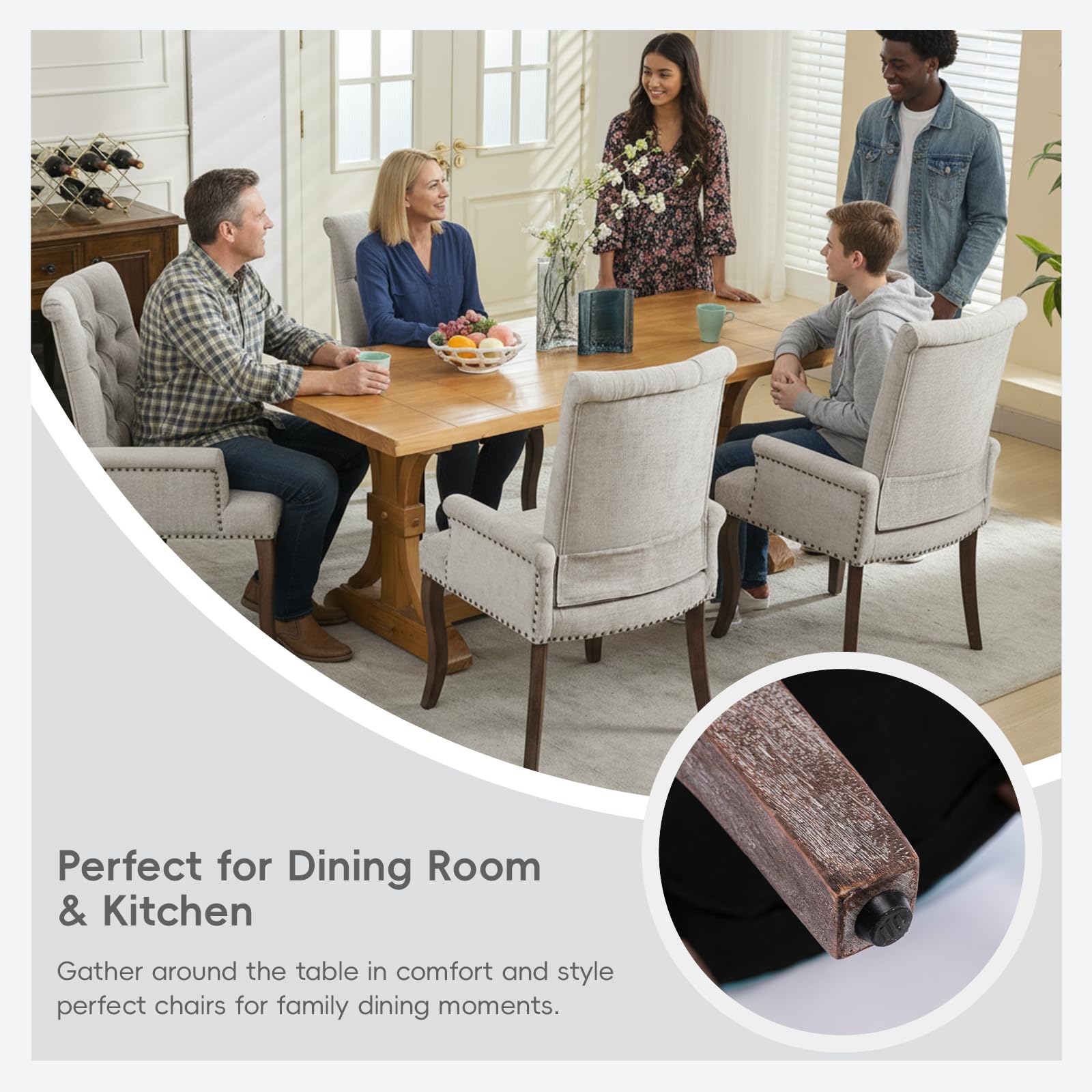 Upholstered Chenille Tufted Dining Chair with Arms – Solid Wood Frame Accent Chair for Dining Room, Kitchen & Living Room