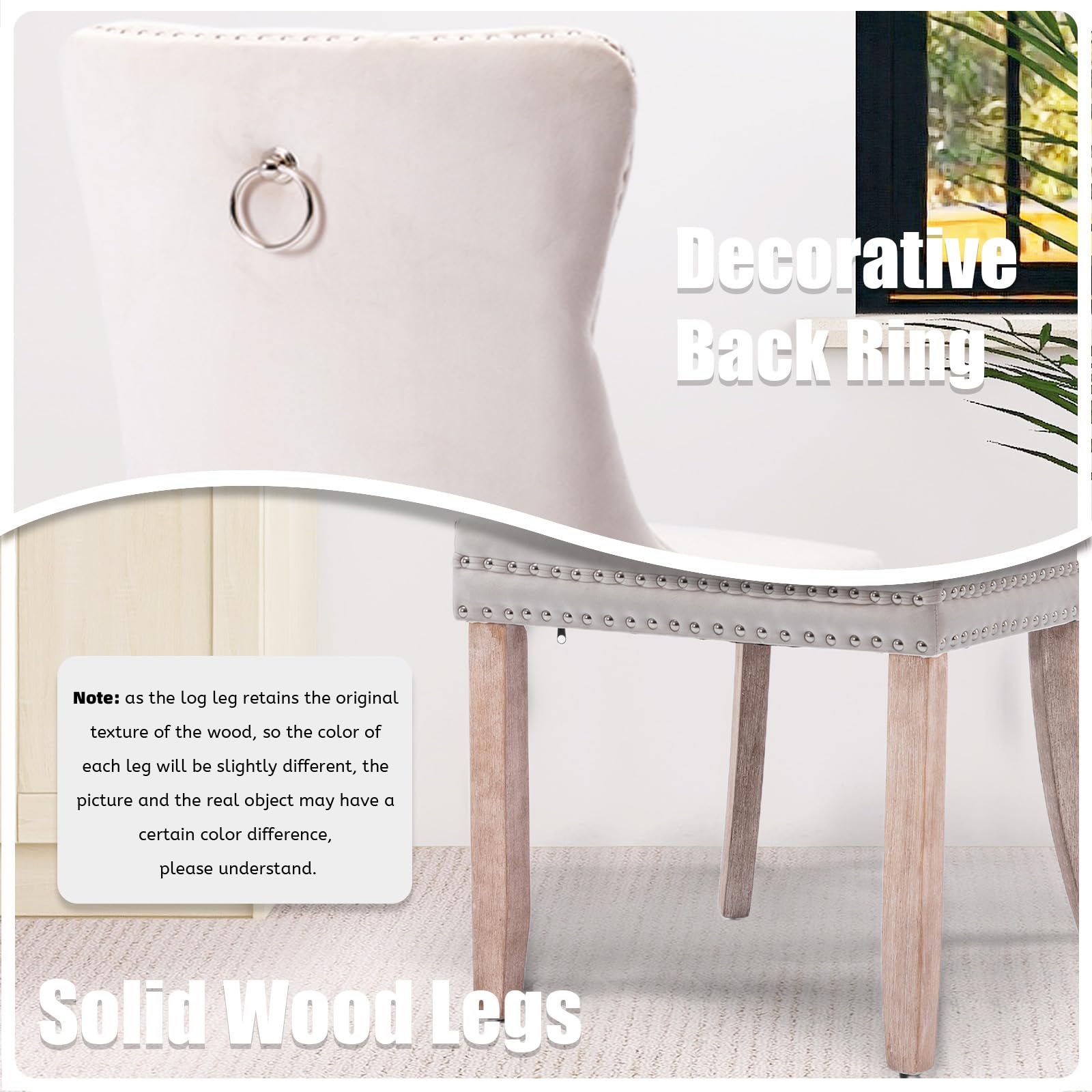 Modern Velvet Upholstered Dining Chairs Set of 2 with Nailhead Trim & Solid Wood Legs