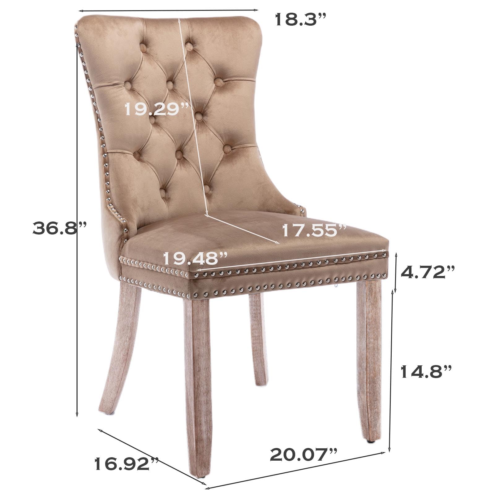 Modern Velvet Upholstered Dining Chairs Set of 2 with Nailhead Trim & Solid Wood Legs