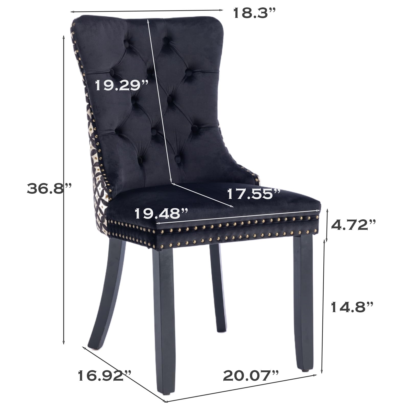 Modern Velvet Upholstered Dining Chairs Set of 2 with Nailhead Trim & Solid Wood Legs