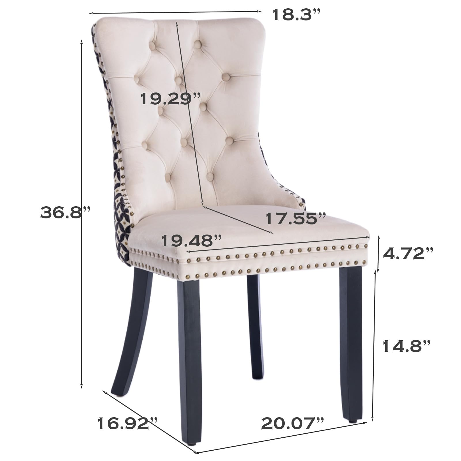 Modern Velvet Upholstered Dining Chairs Set of 2 with Nailhead Trim & Solid Wood Legs