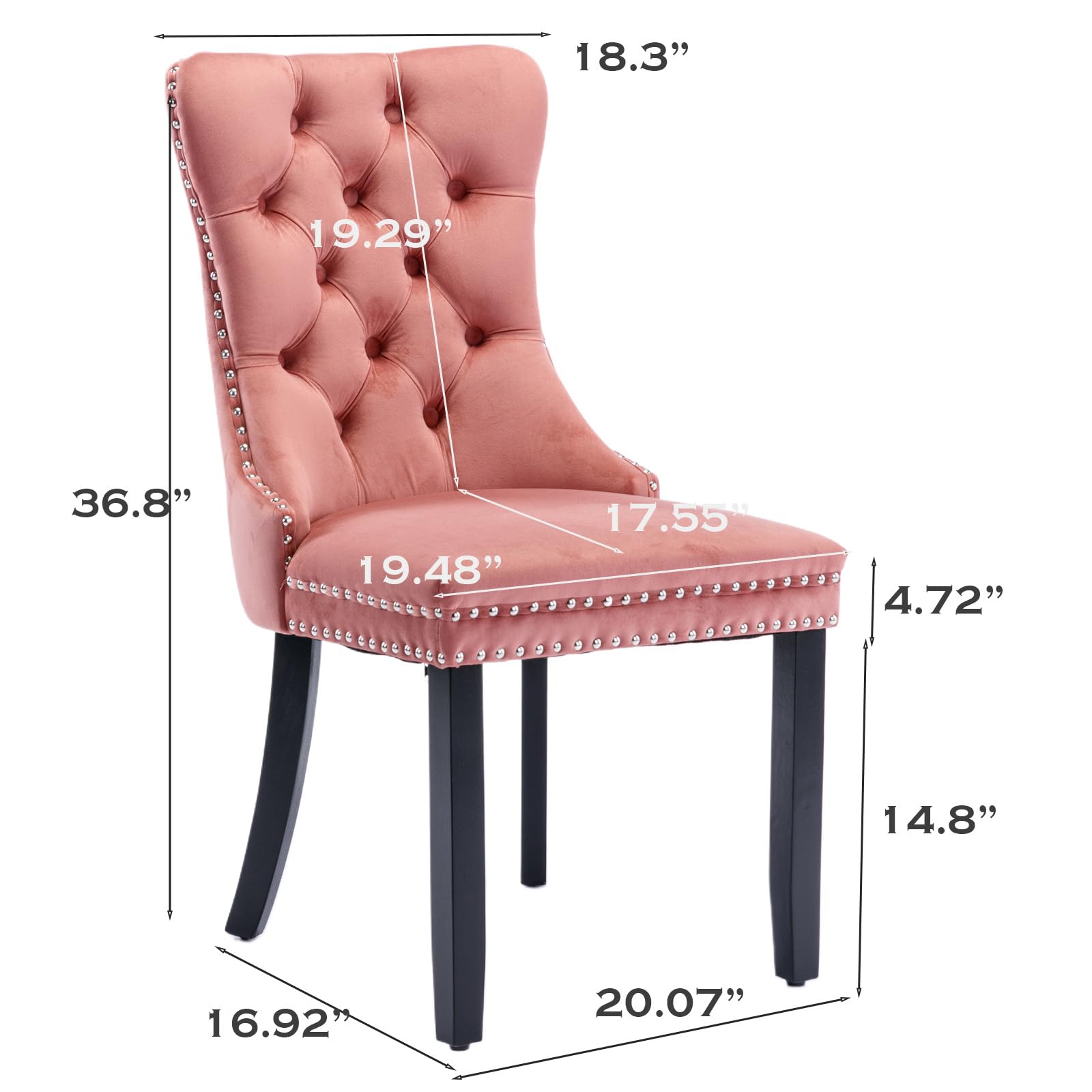 Modern Velvet Upholstered Dining Chairs Set of 2 with Nailhead Trim & Solid Wood Legs