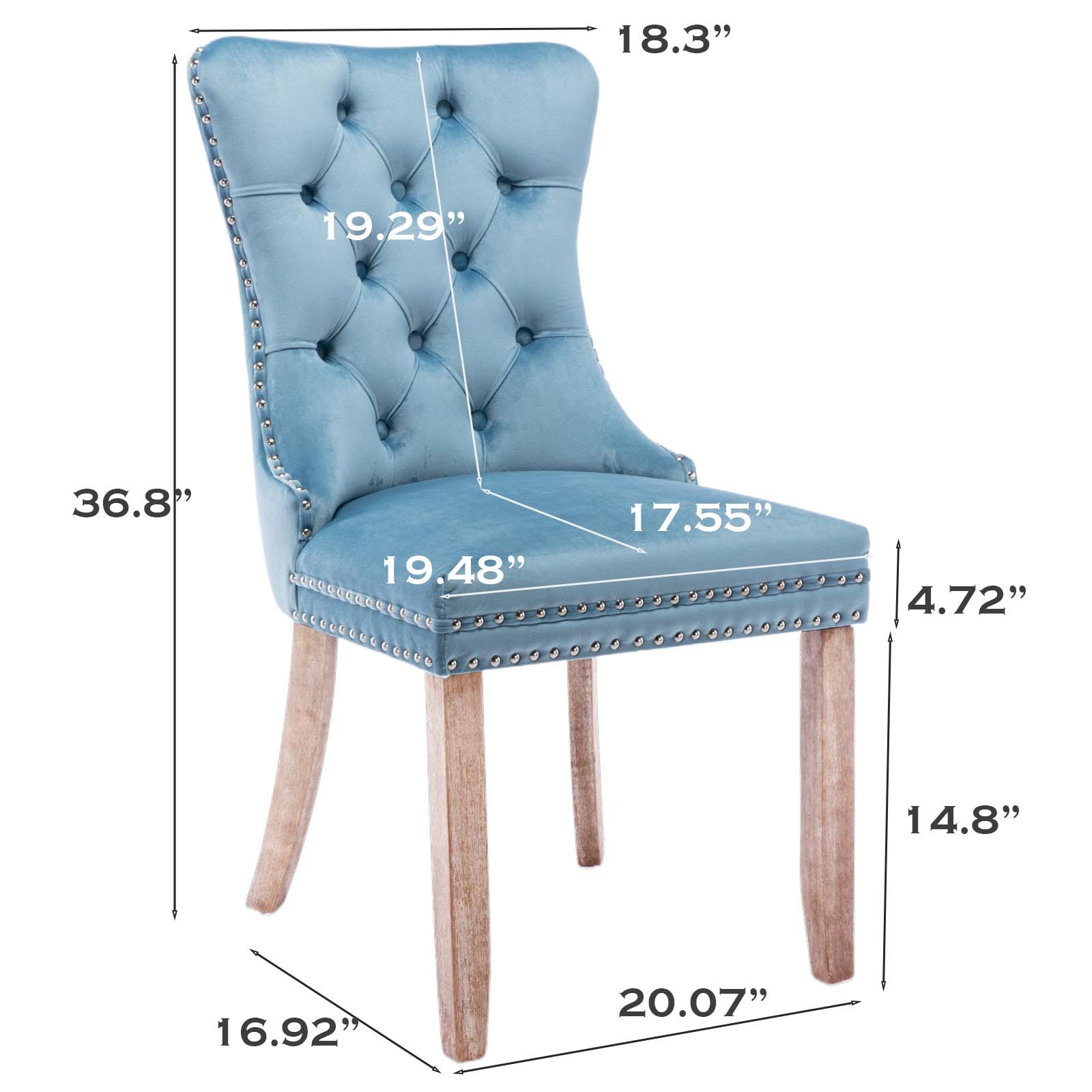 Modern Velvet Upholstered Dining Chairs Set of 2 with Nailhead Trim & Solid Wood Legs