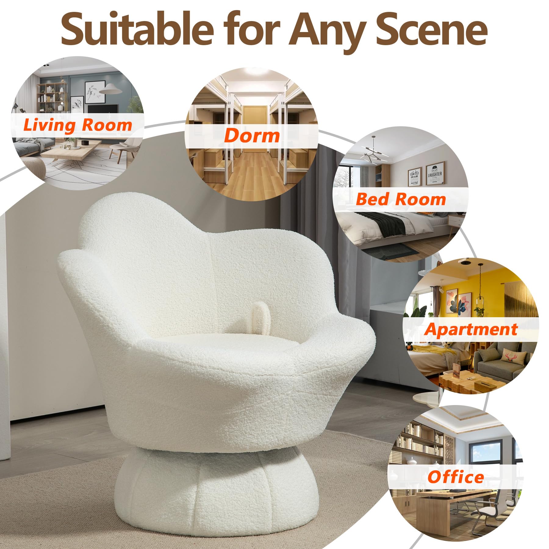 Bouclé Flower Swivel Vanity Chair – 360° Petal Accent Chair for Bedroom or Living Room
