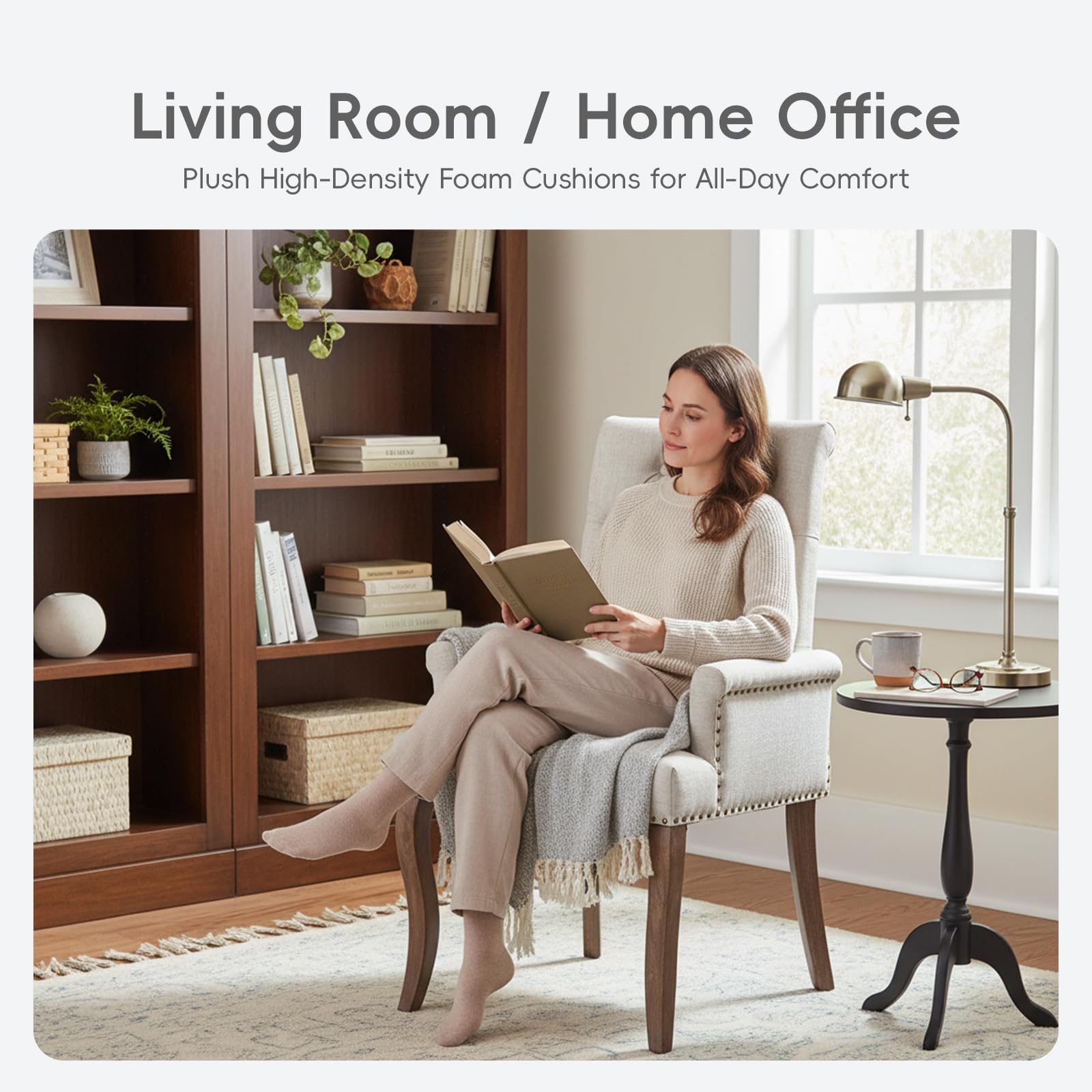 Upholstered Chenille Tufted Dining Chair with Arms – Solid Wood Frame Accent Chair for Dining Room, Kitchen & Living Room