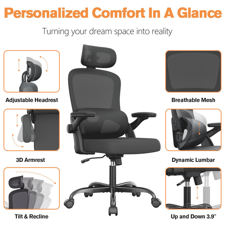 Mesh ergonomic office chair with 3D armrests, upper and lower lumbar support - jiemaisi