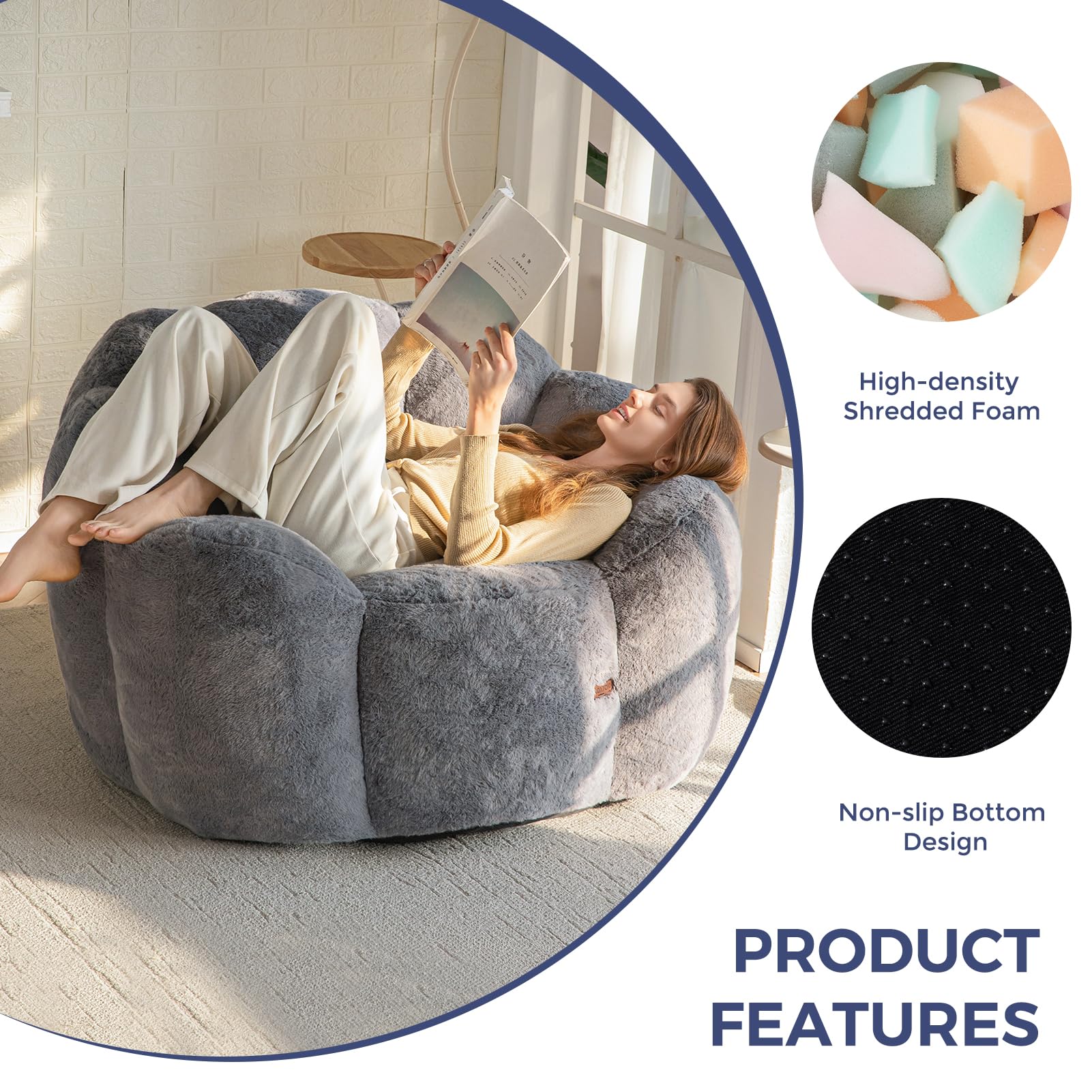 Lotus Bean Bag Sofa for Adults – Ultra Soft, No Installation, Easy to Move & Perfect for Any Room