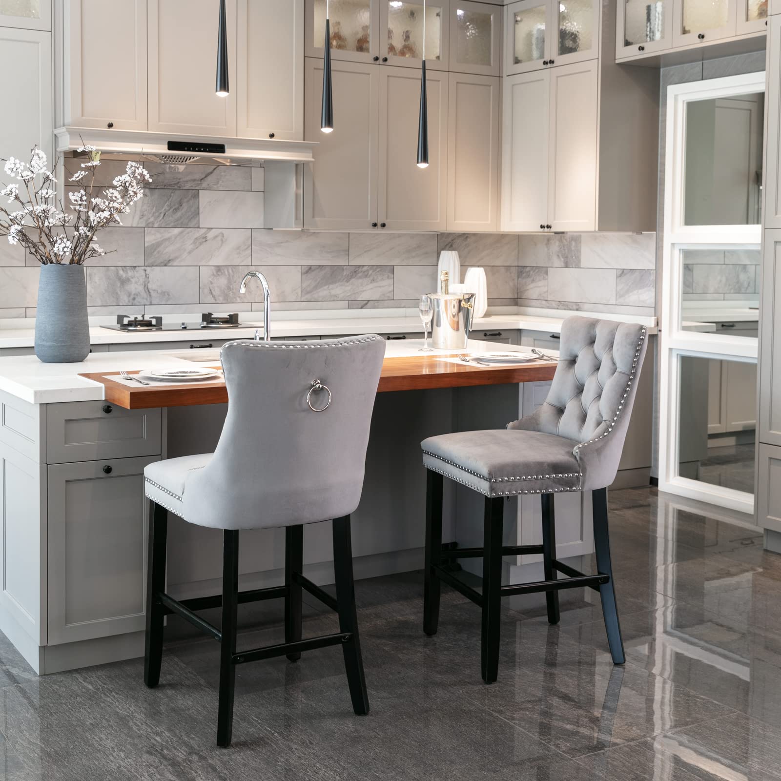 Velvet Bar Stools  | Deluxe Bar Stools Set of 2 | jiemaisi.com