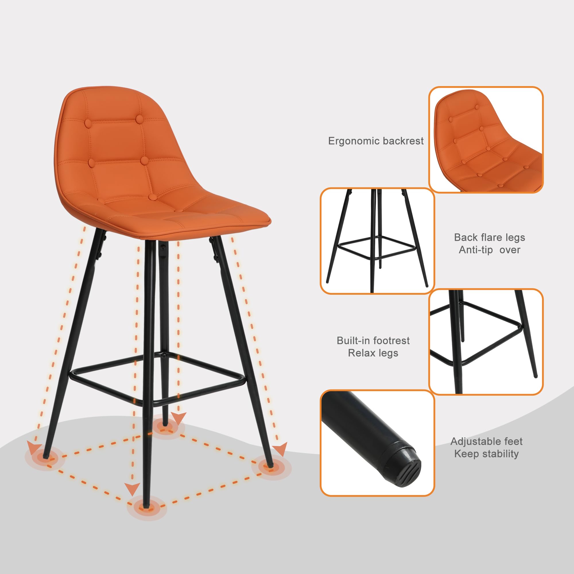 Classic PU Leather Bar Stools Set of 2