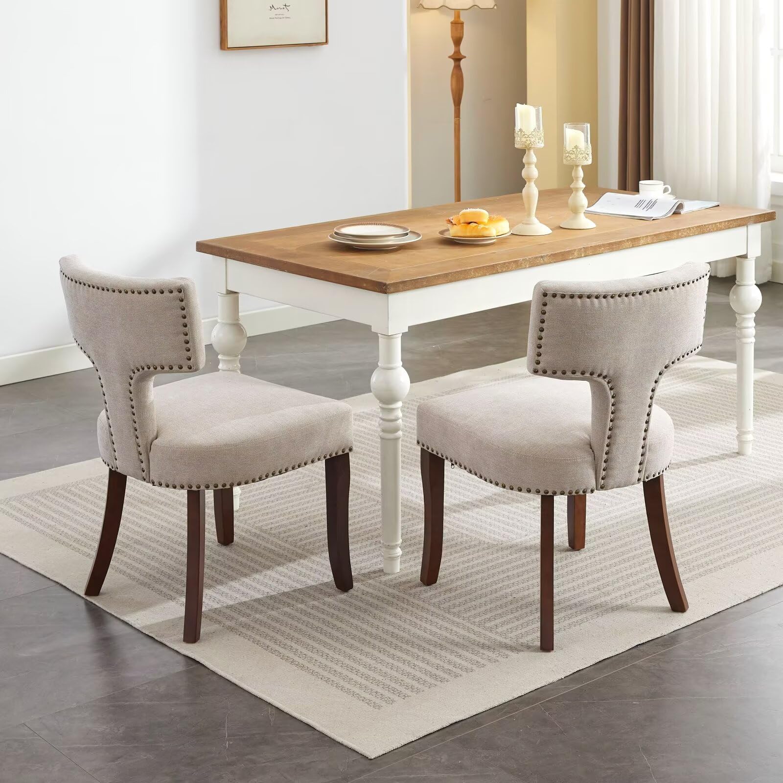 Mid Century Modern Upholstered Dining Chairs Set of 2 for Kitchen or Dining Room