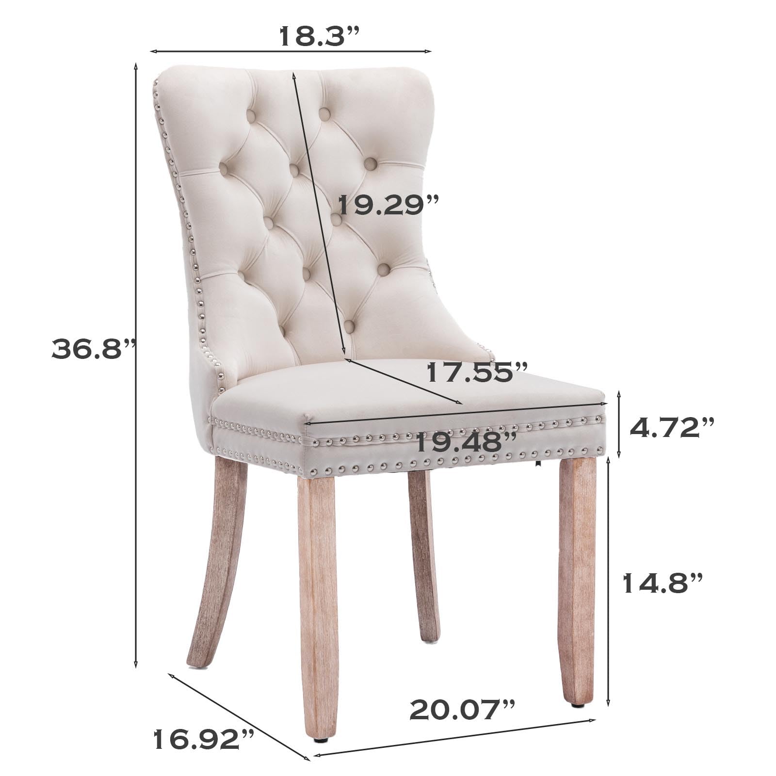 Modern Velvet Upholstered Dining Chairs Set of 2 with Nailhead Trim & Solid Wood Legs